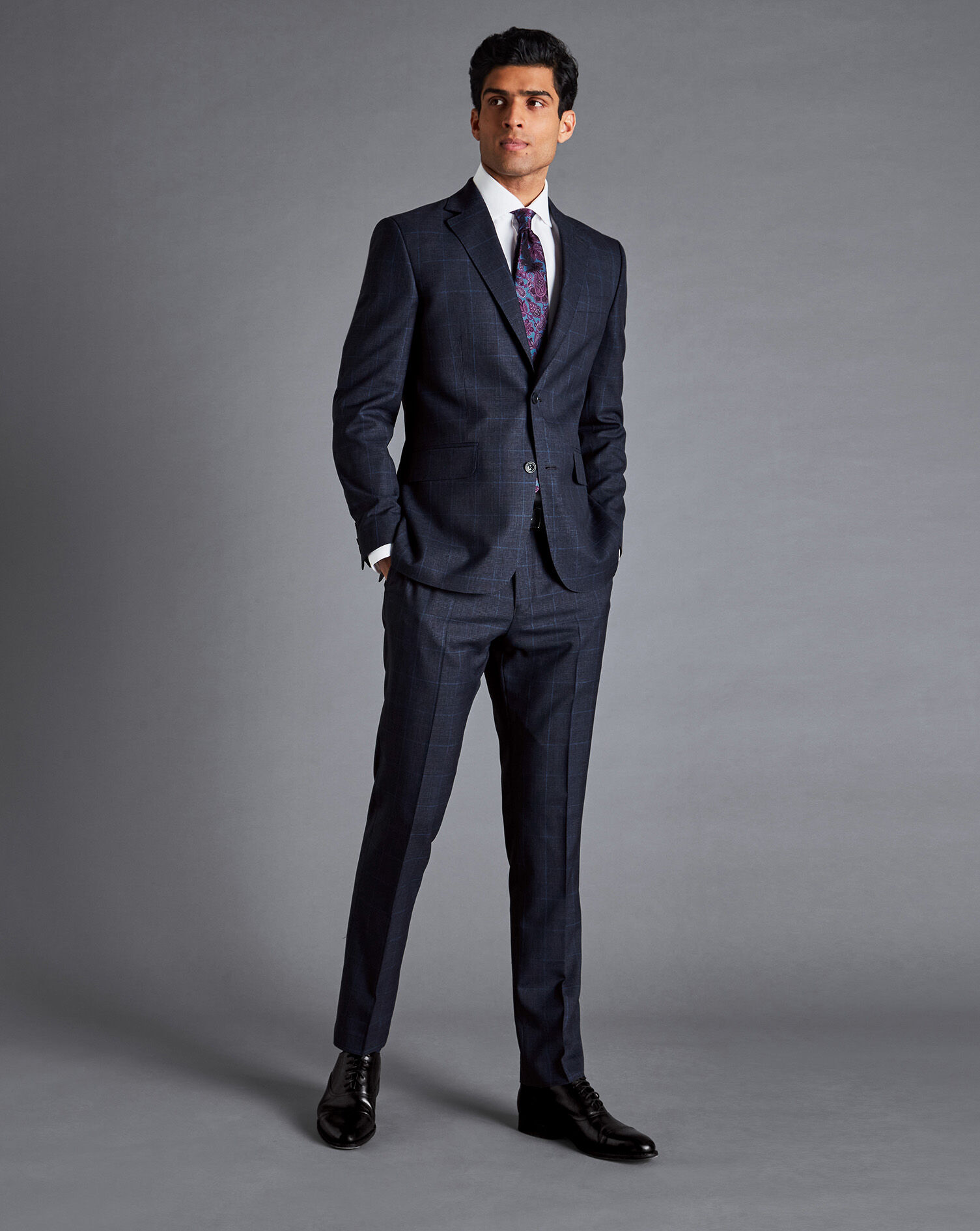 Italian Luxury Prince of Wales Check Suit Jacket - Ink Blue