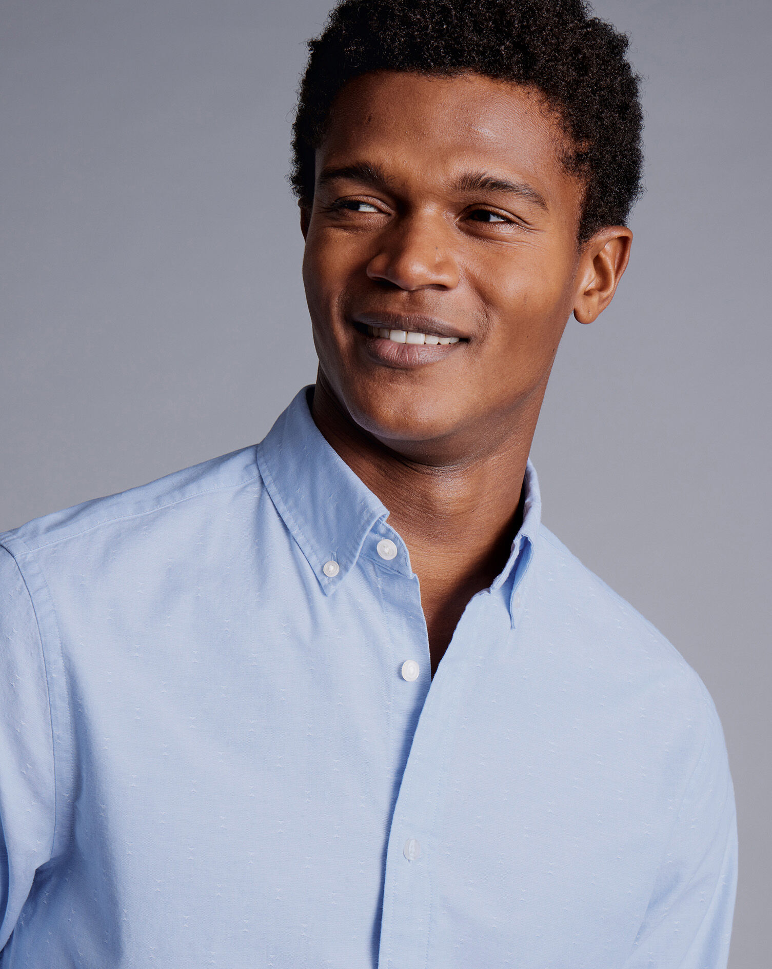 Button-Down Collar Clipped Dobby Chambray Shirt  - Sky Blue