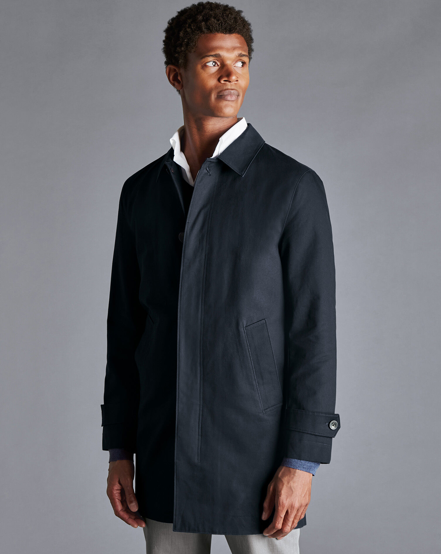 Showerproof Cotton Raincoat - Dark Navy