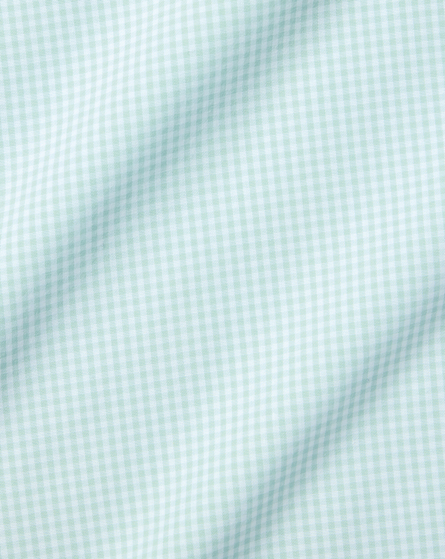 Spread Collar Non-Iron Mini Gingham Check Shirt - Aqua Green