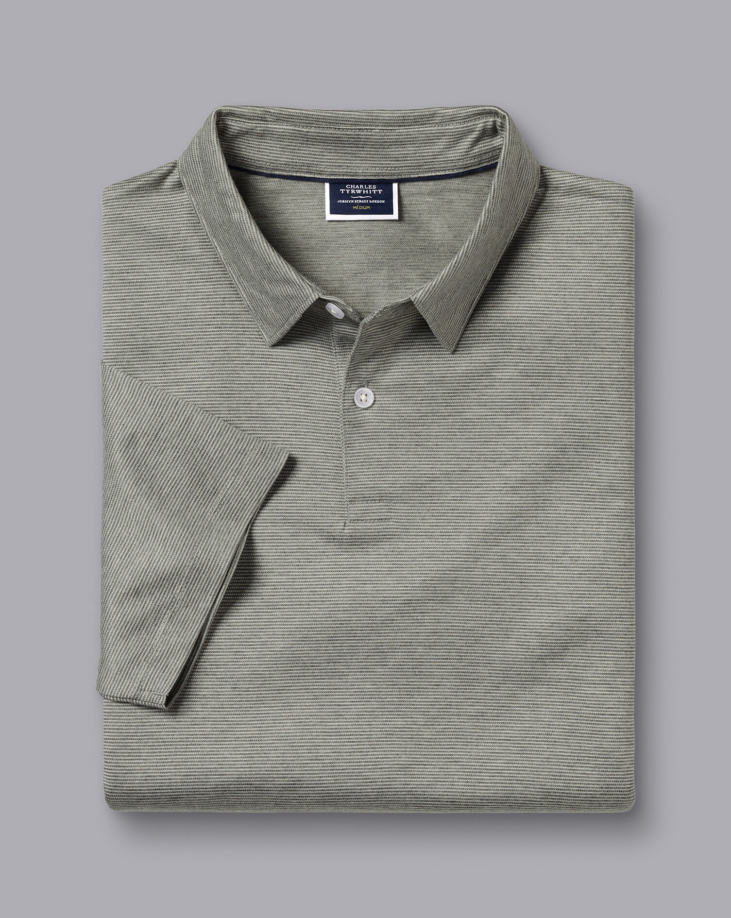 Birdseye Stripe Jacquard Polo - Light Grey