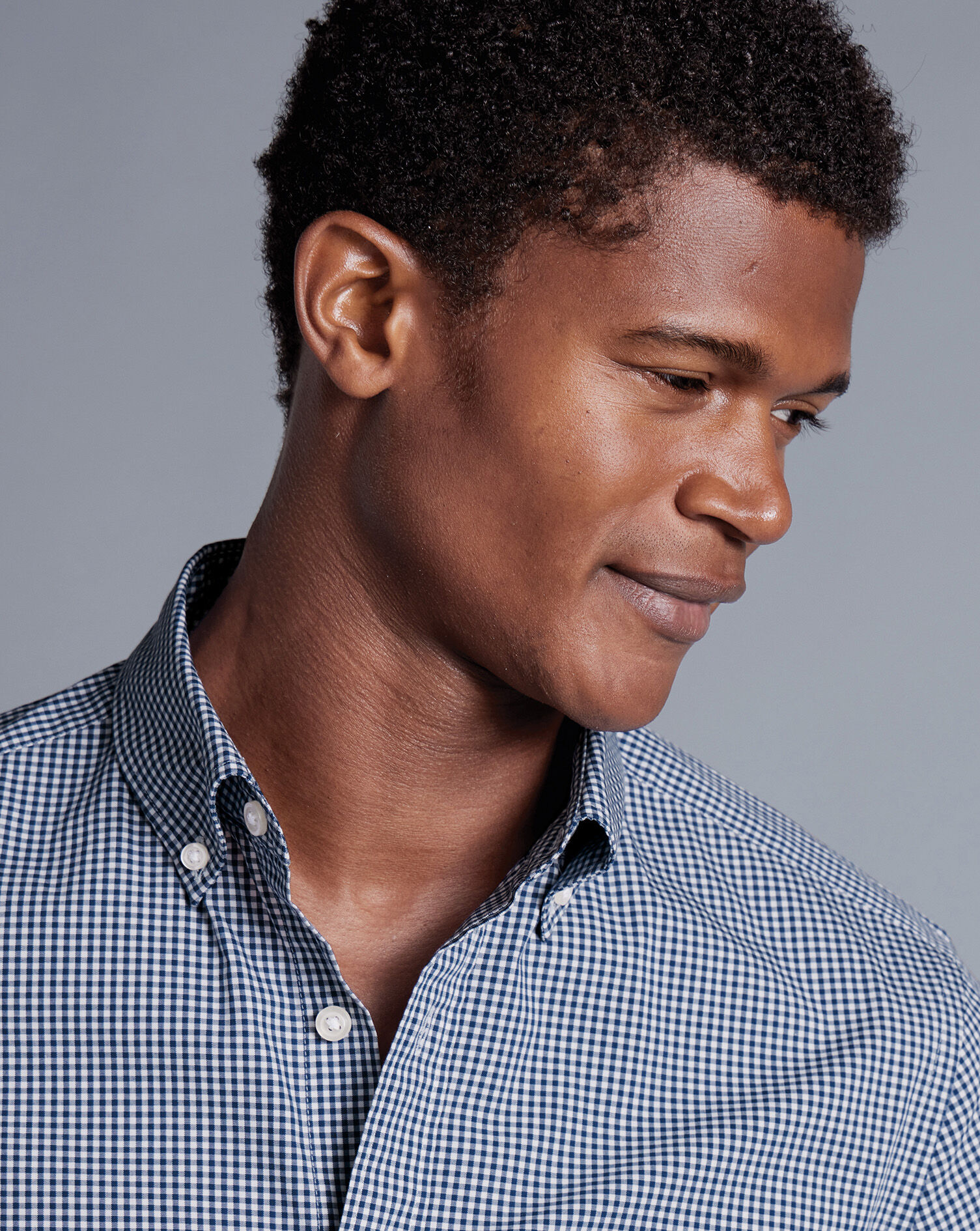 Button-Down Collar Non-Iron Stretch Poplin Mini Gingham Check Shirt - French Blue