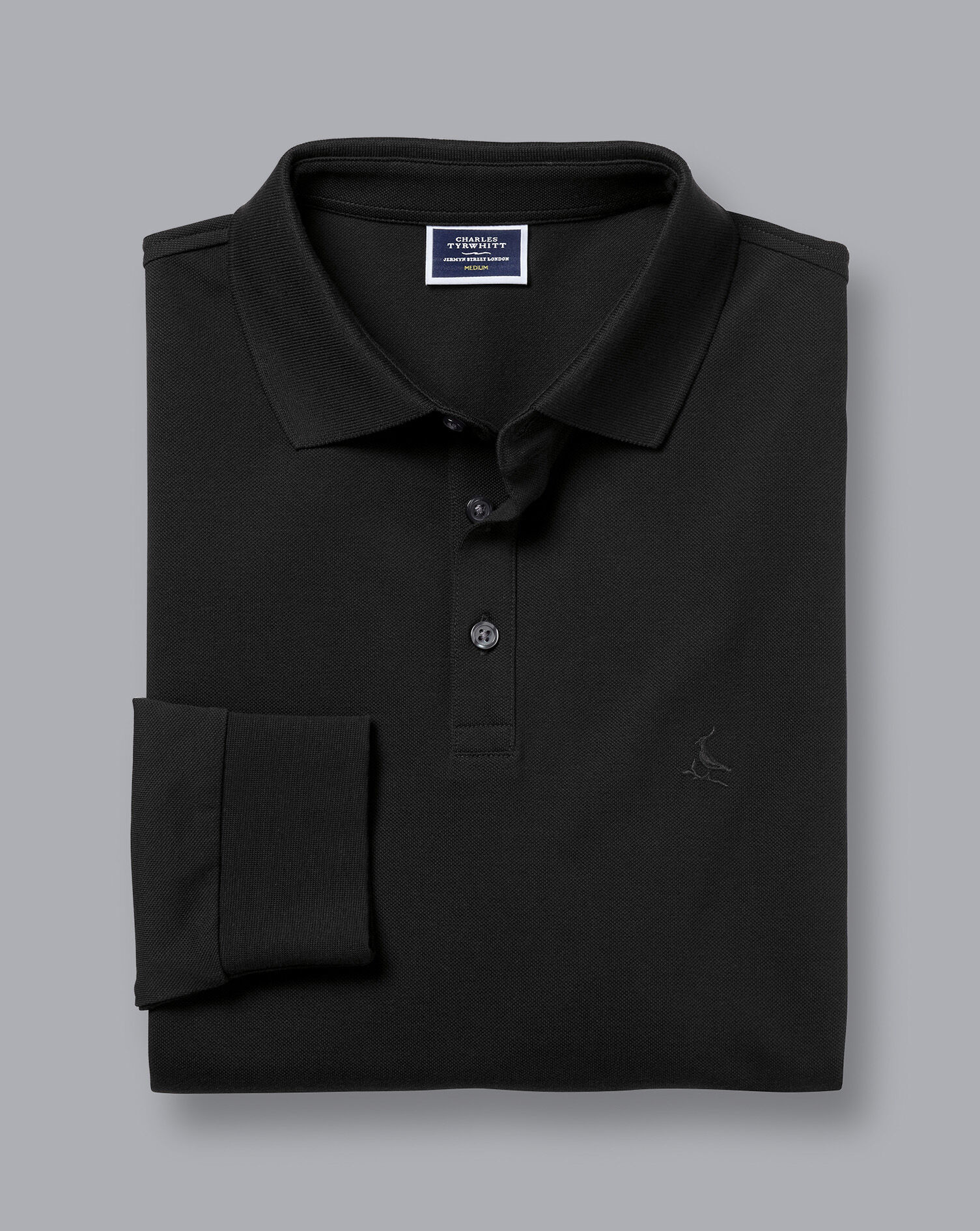 Tyrwhitt Long Sleeve Pique Polo - Black