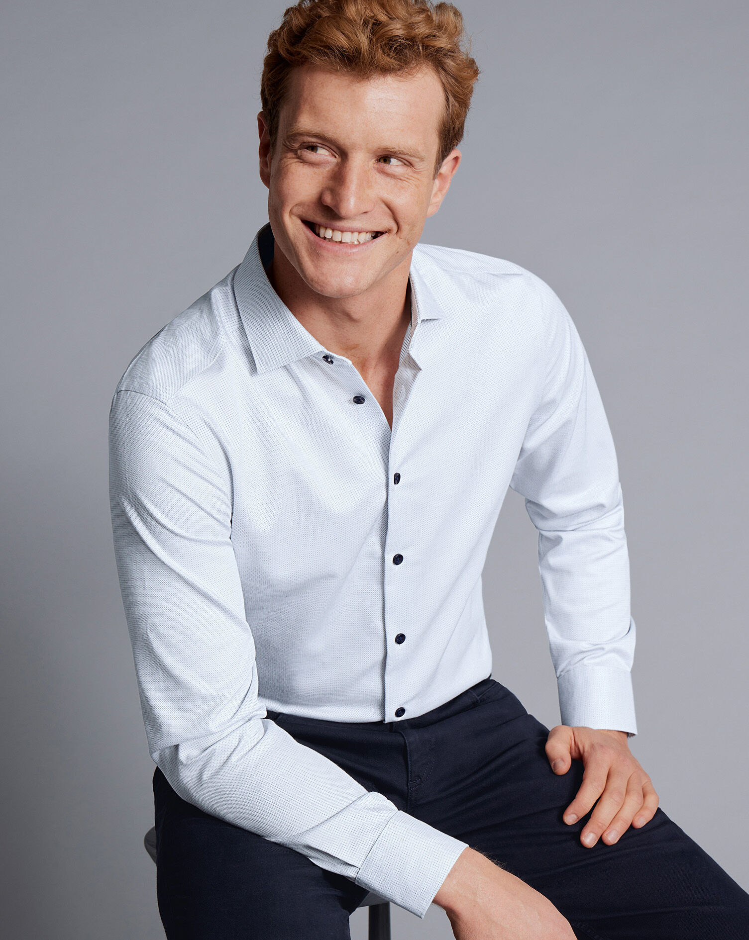 Non-Iron Dot Stretch Texture Shirt - White