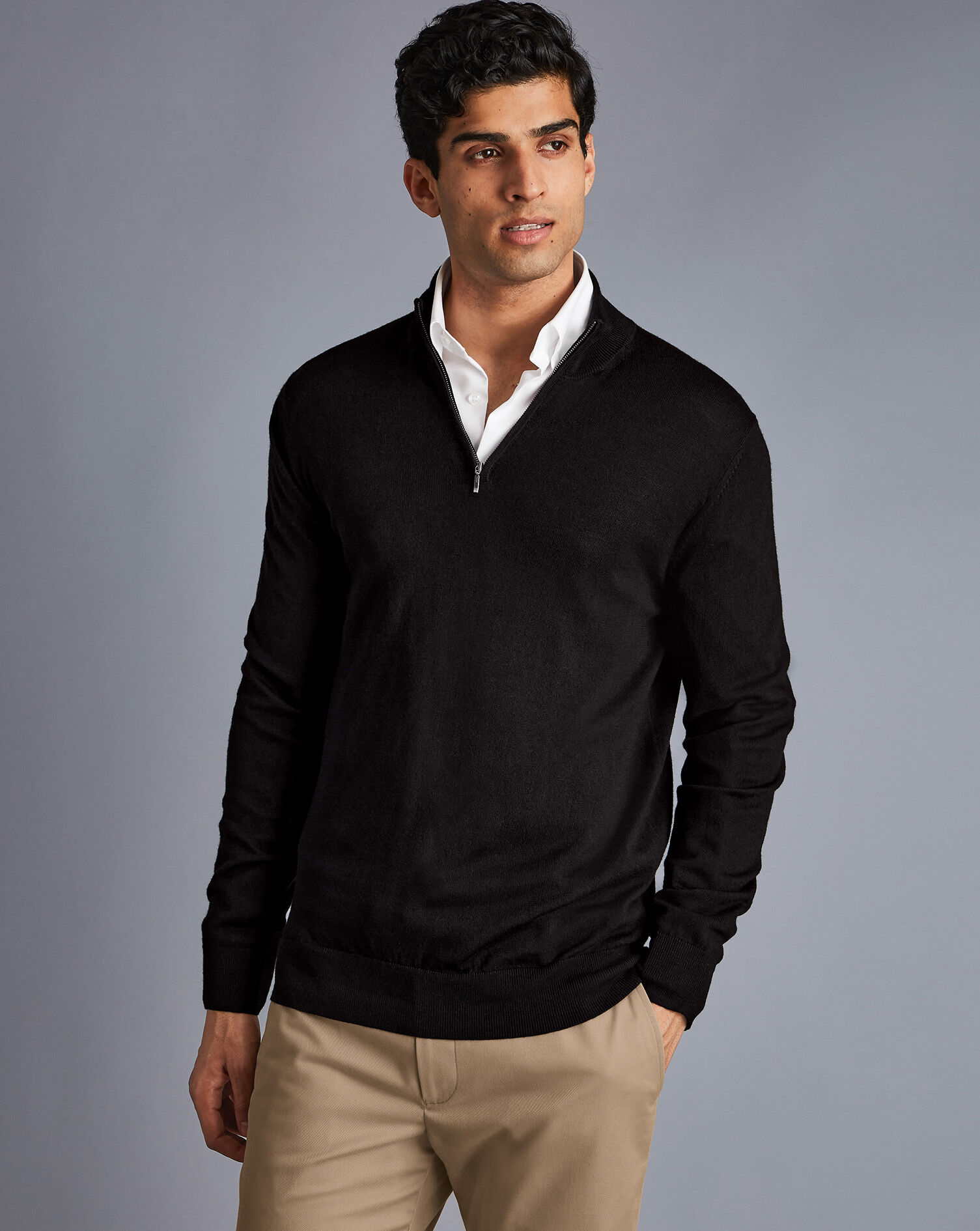 Merino Zip Neck Sweater - Black