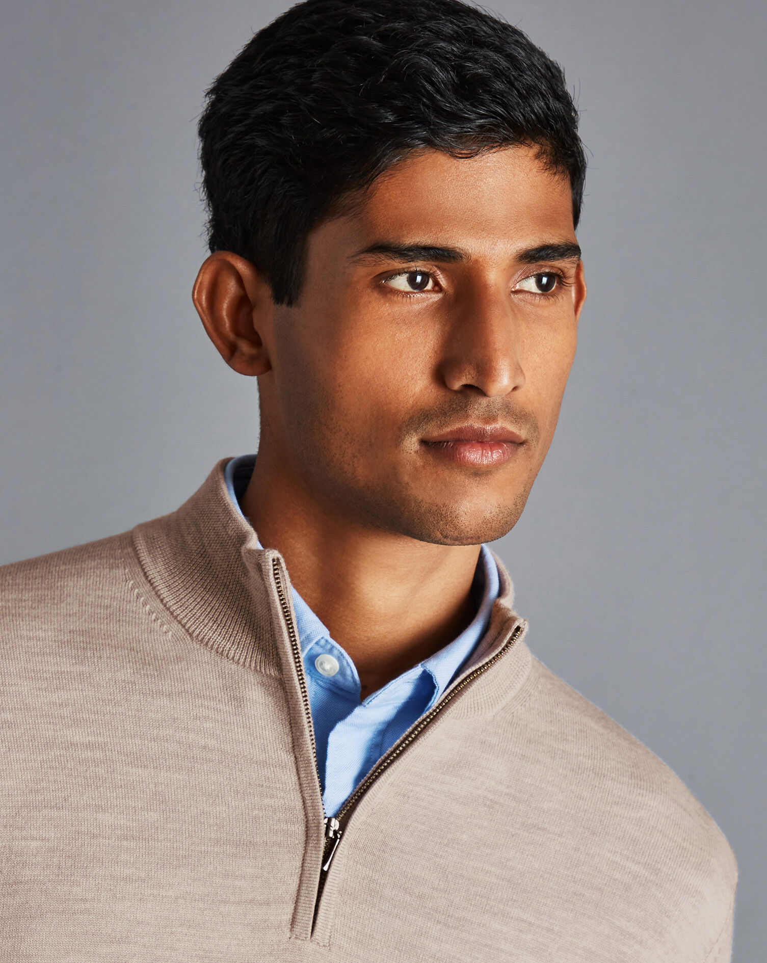 Merino Zip Neck Sweater - Limestone