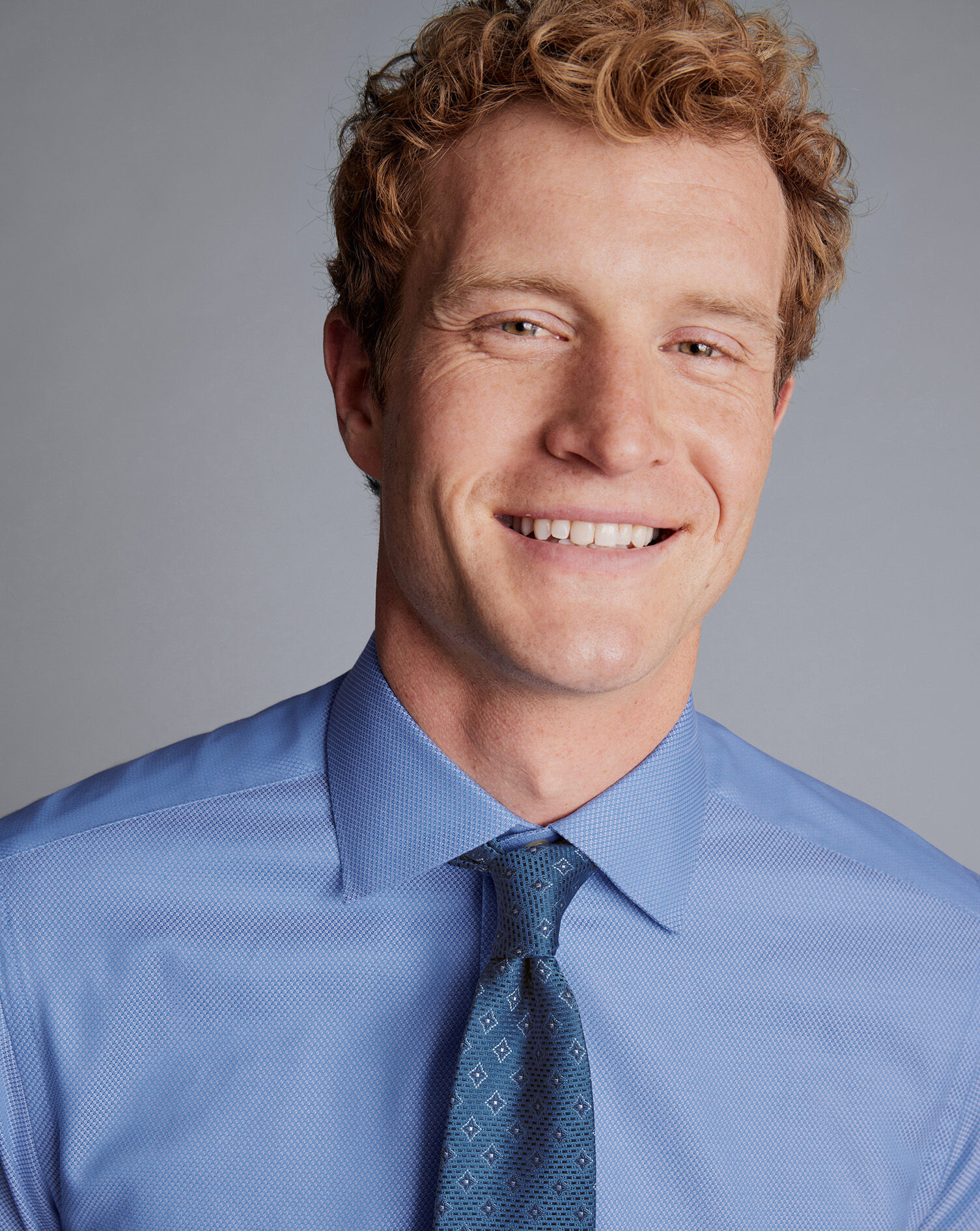 Semi-Spread Collar Egyptian Cotton Hudson Weave Shirt - Cornflower Blue