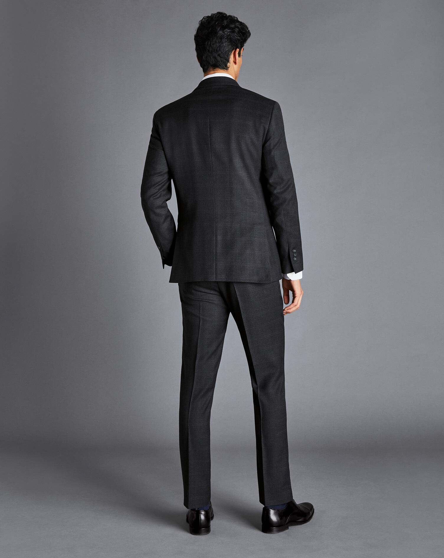 Windowpane Check Birdseye Travel Suit Jacket - Charcoal Grey