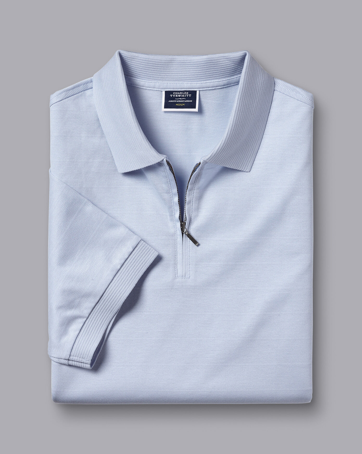 Tyrwhitt Cool Zip-Neck Polo - Light Blue