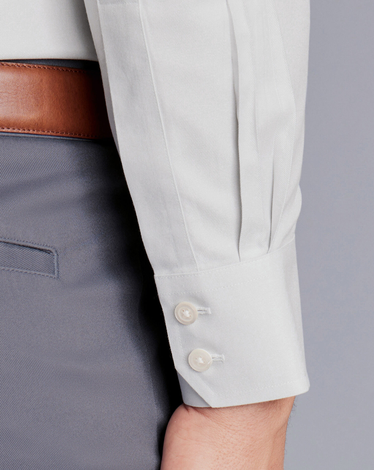 Spread Collar Non-Iron Twill Shirt - Silver Grey