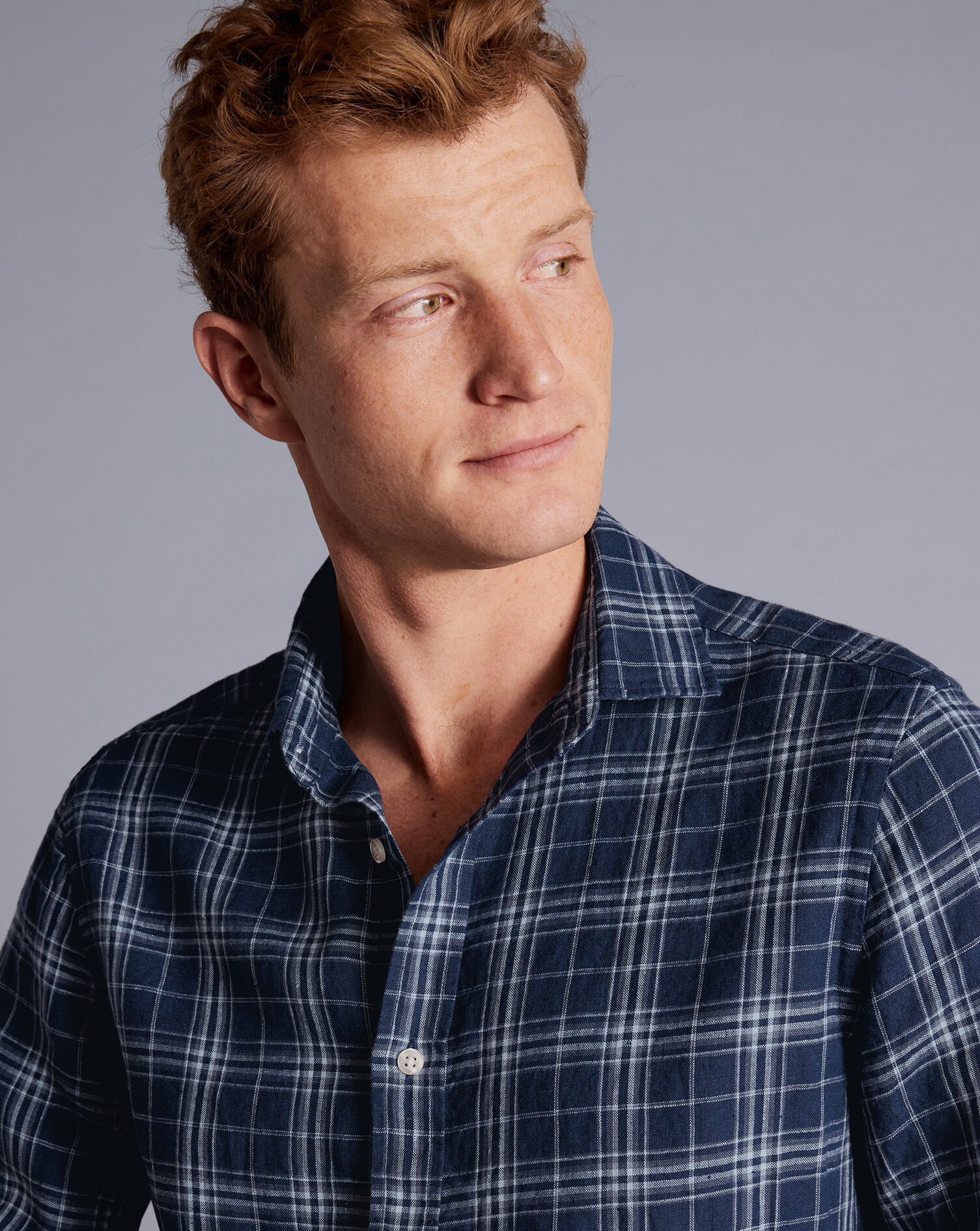 Pure Linen Check Shirt - French Blue