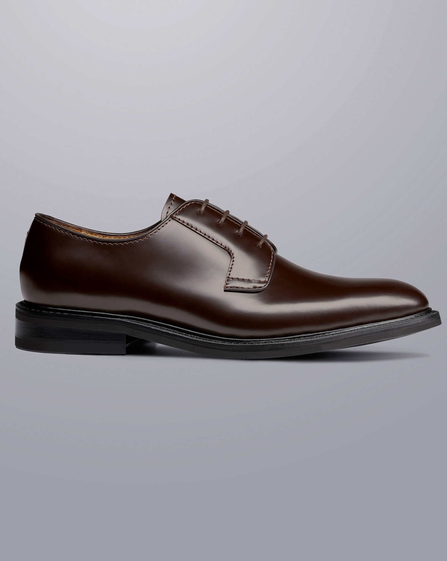 Rubber Sole High Shine Leather Derby Shoes - Dark Chocolate