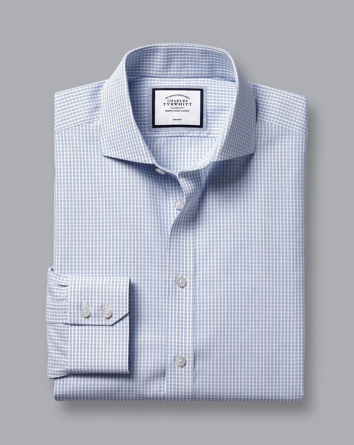 Spread Collar Non-Iron Double Check Shirt - Cobalt Blue