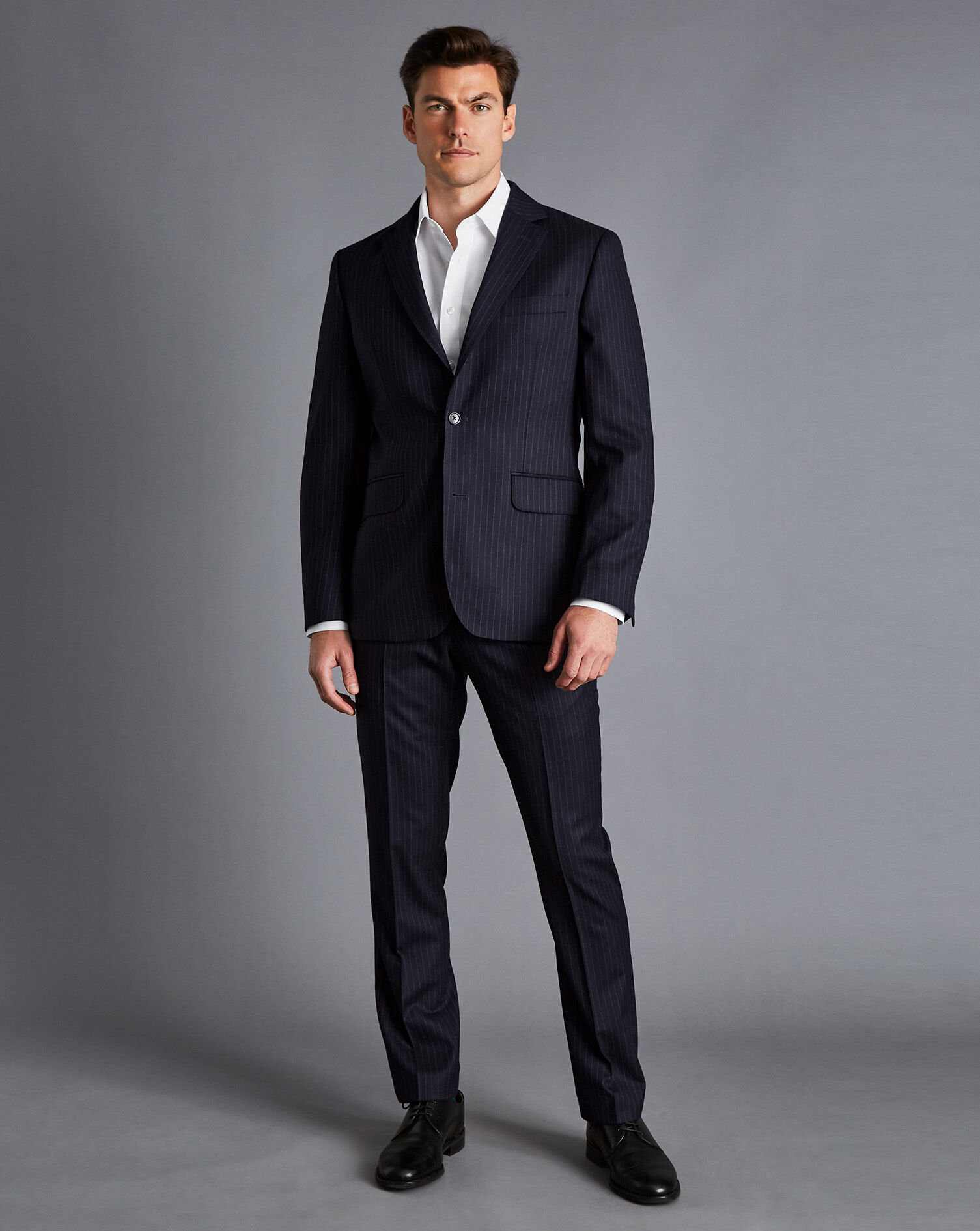 Italian Flannel Stripe Suit Pants - Dark Navy