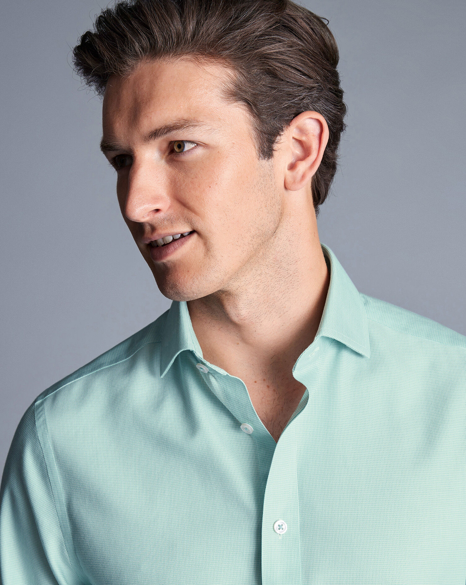 Spread Collar Non-Iron Clifton Weave Shirt - Aqua Green