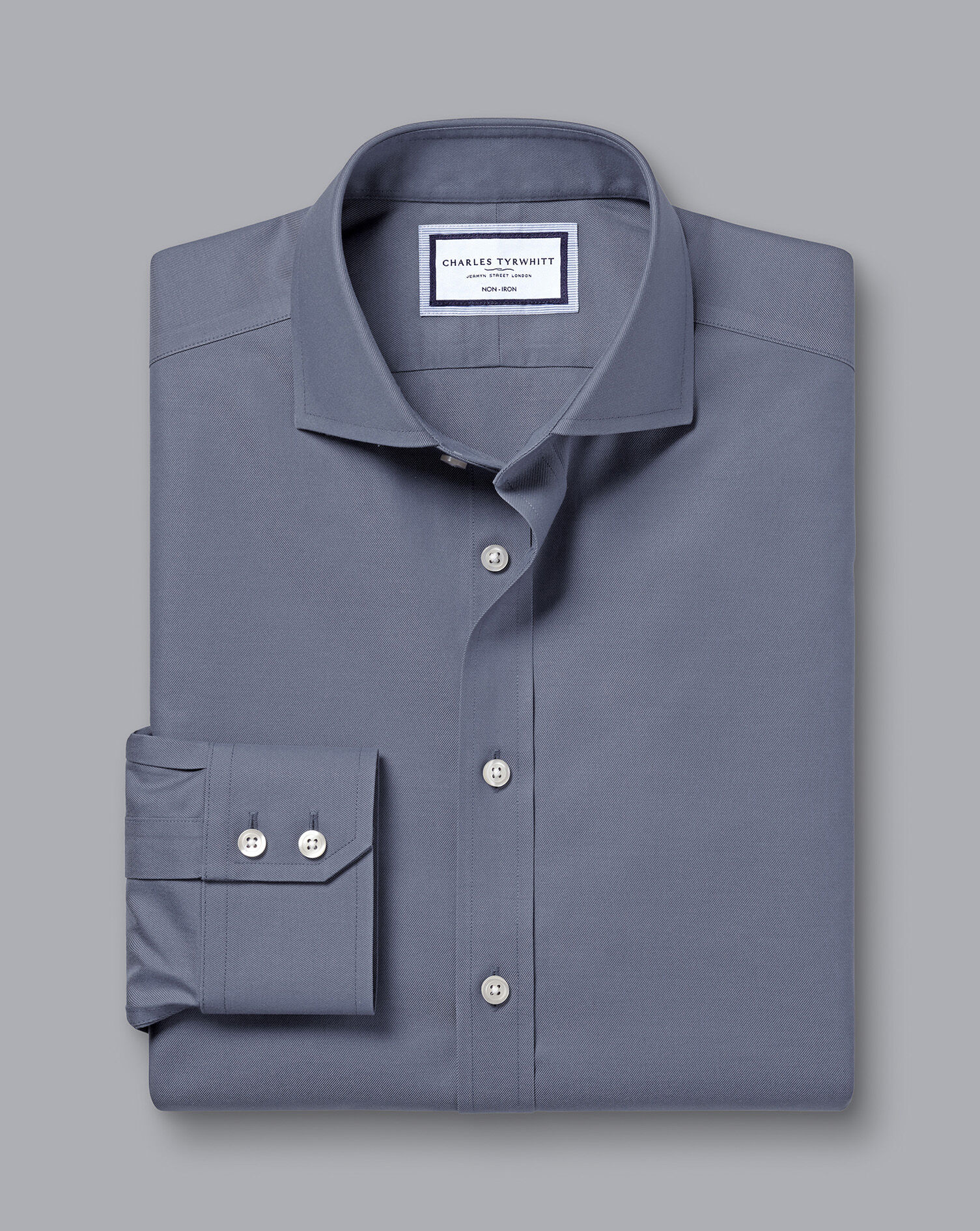 Spread Collar Non-Iron Twill Shirt - Heather Blue
