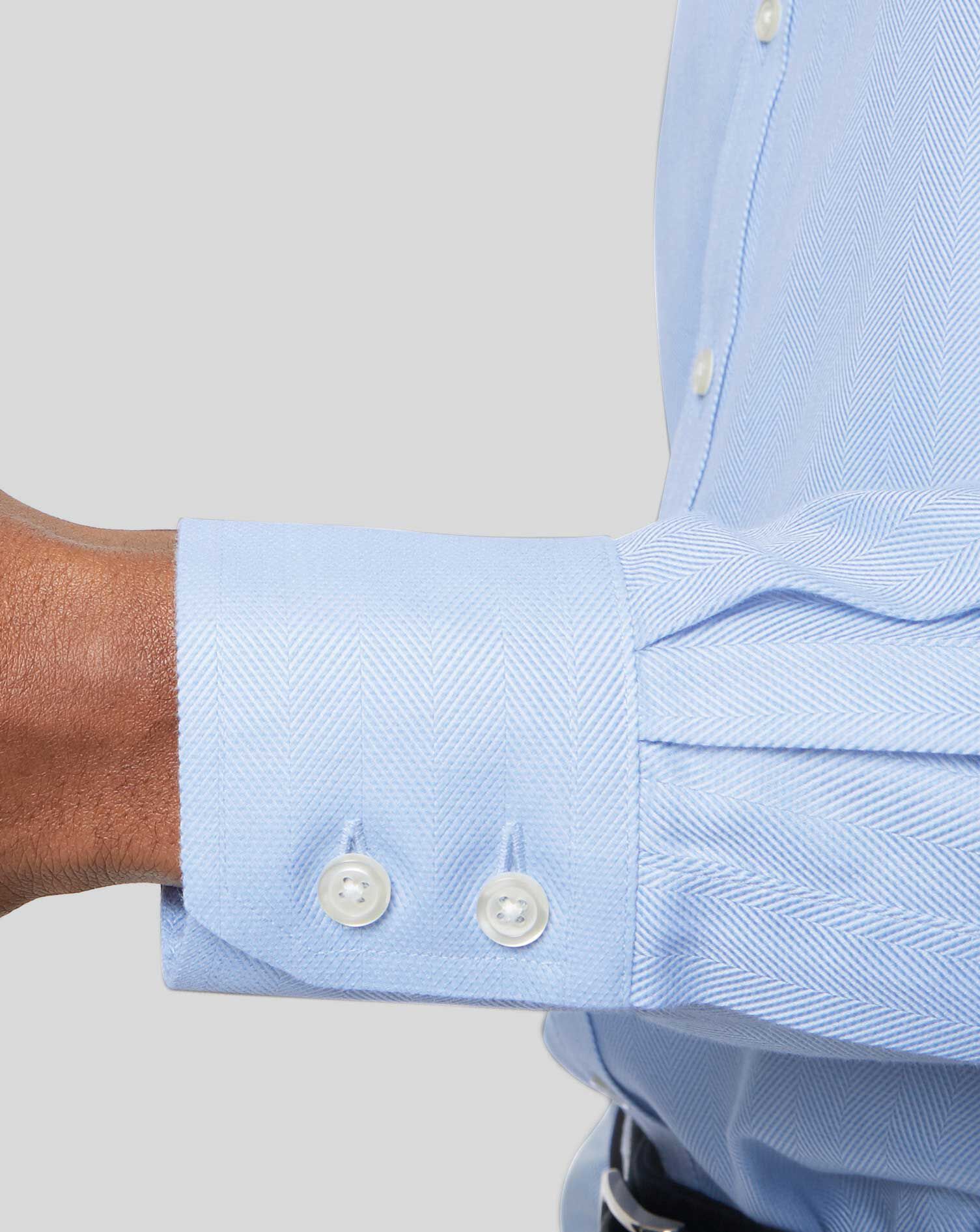 Spread Collar Non-Iron Herringbone Shirt - Sky Blue