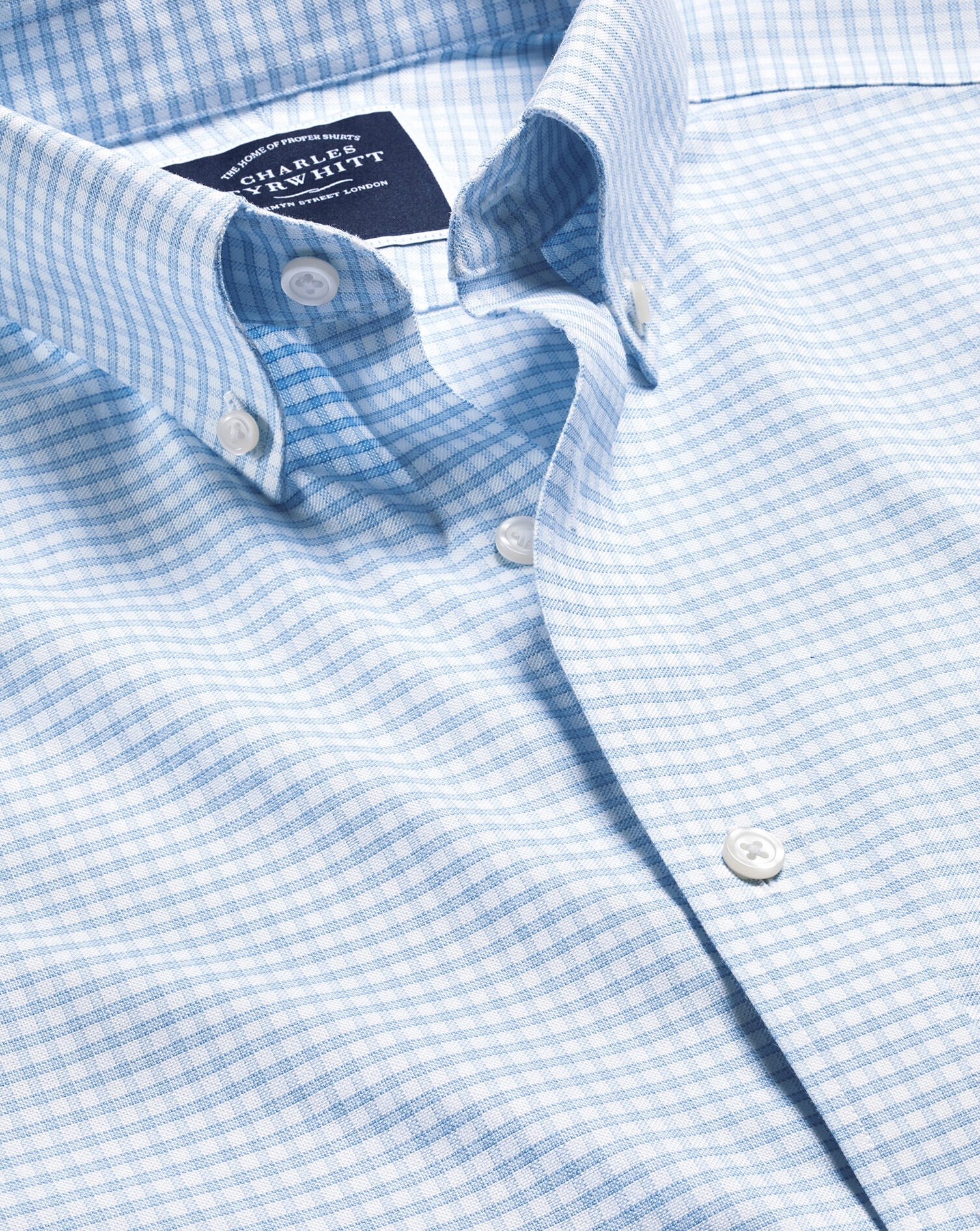 Button-Down Collar Check Non-Iron Stretch Oxford Shirt - Cornflower Blue