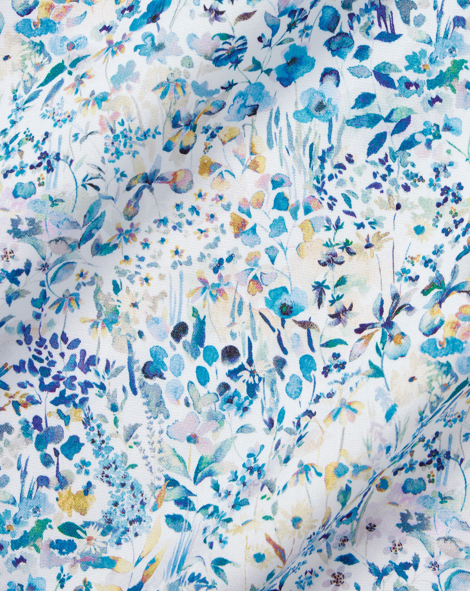 Made With Liberty Fabric Floral Print Semi-Spread Collar Shirt - Cobalt Blue