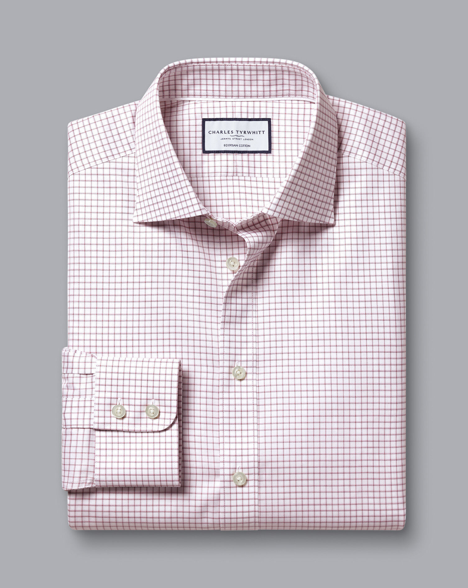 Semi-Spread Collar Egyptian Cotton Check Shirt - Dark Red