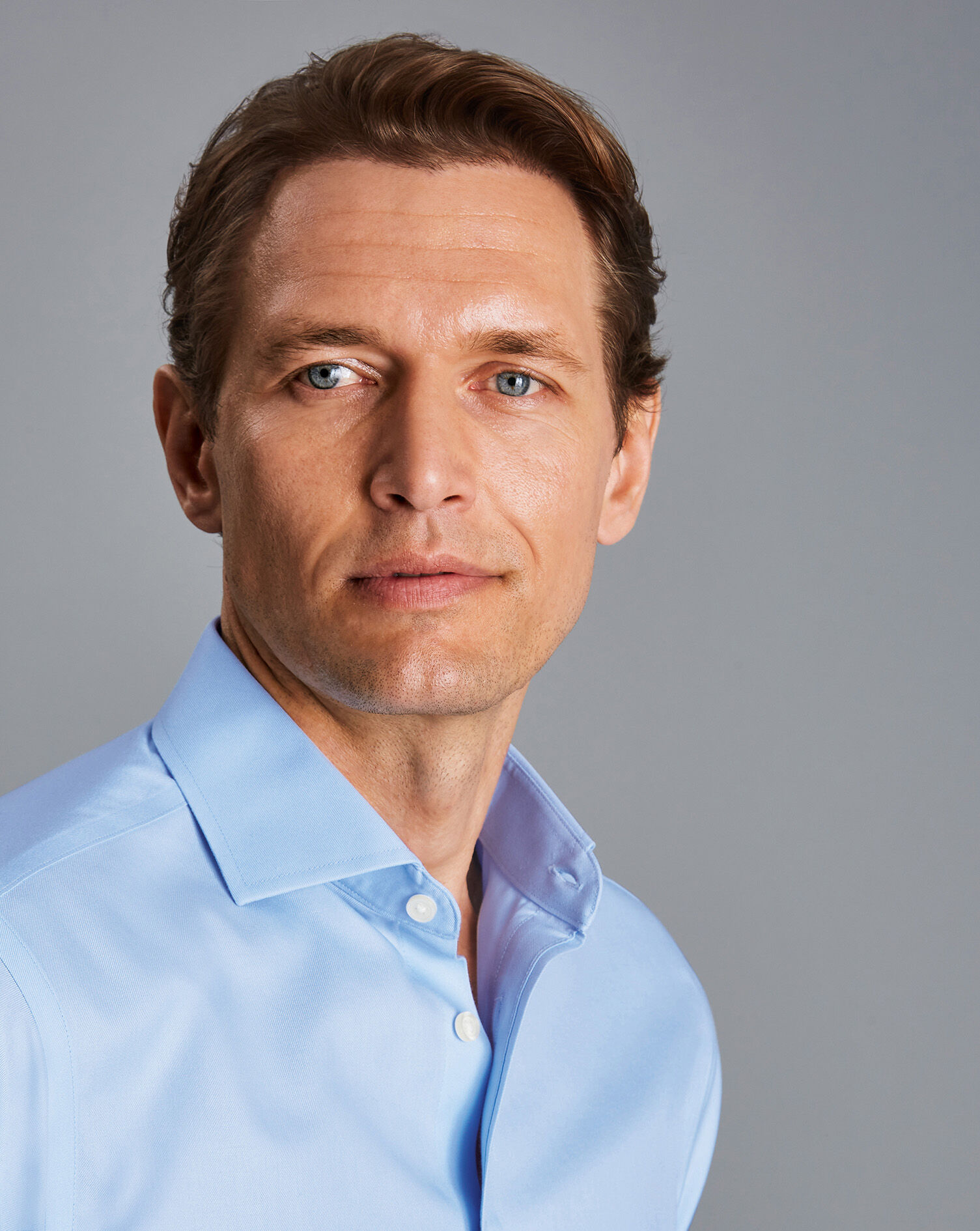 Spread Collar Non-Iron Twill Shirt - Sky Blue