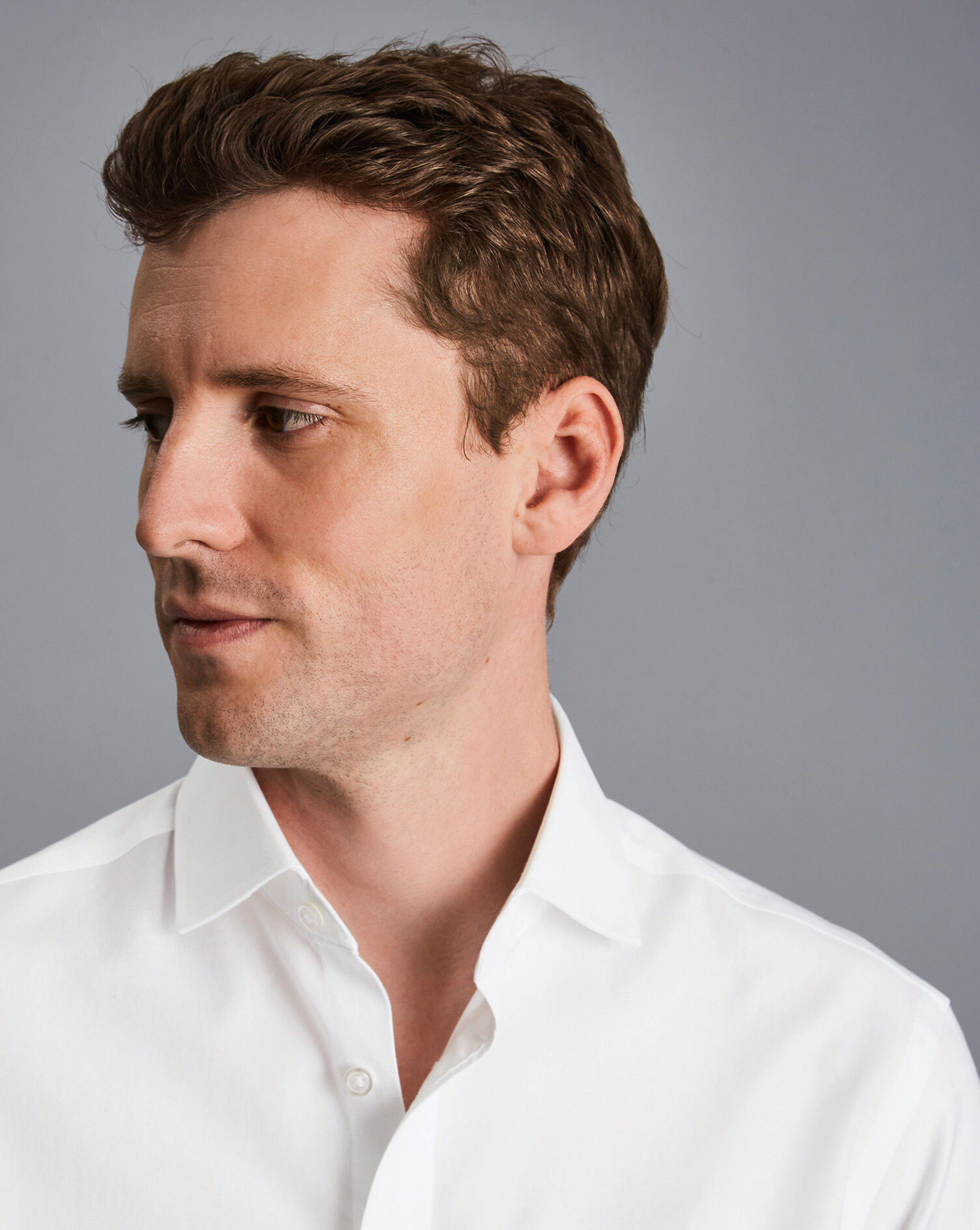 Extreme Spread Collar Non-Iron Twill Shirt - White