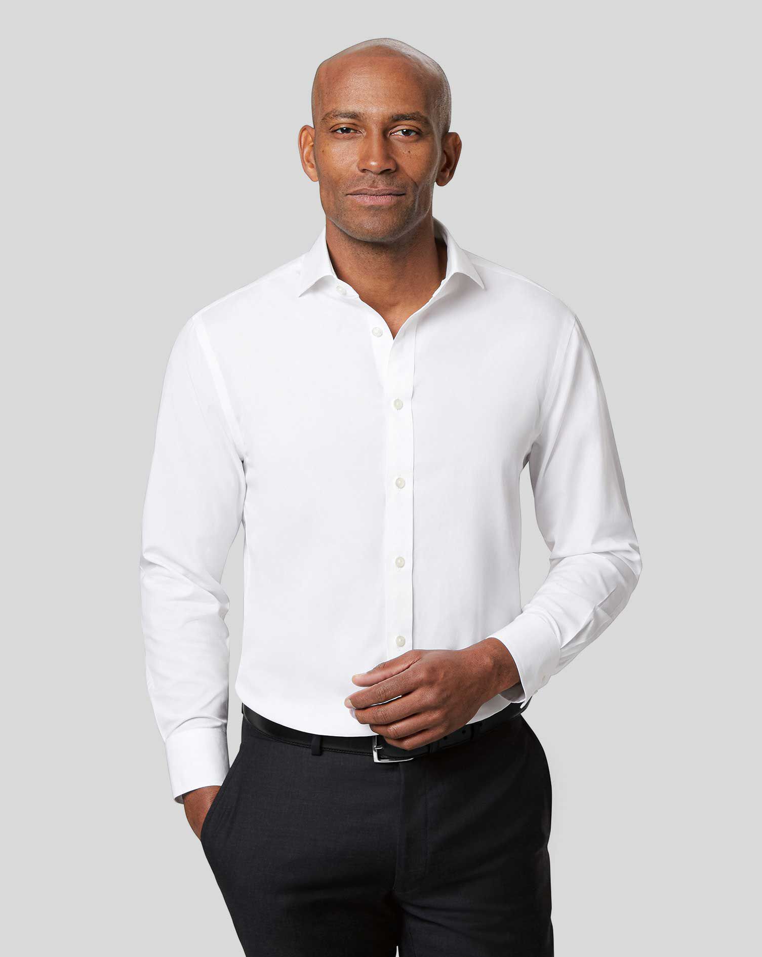 Spread Collar Non-Iron Poplin Shirt - White