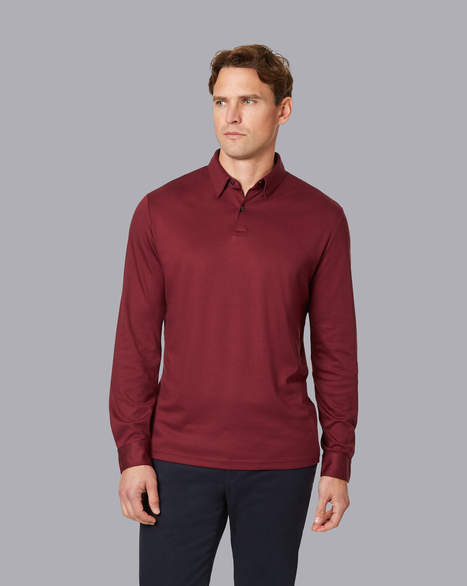 Smart Long Sleeve Jersey Polo - Wine