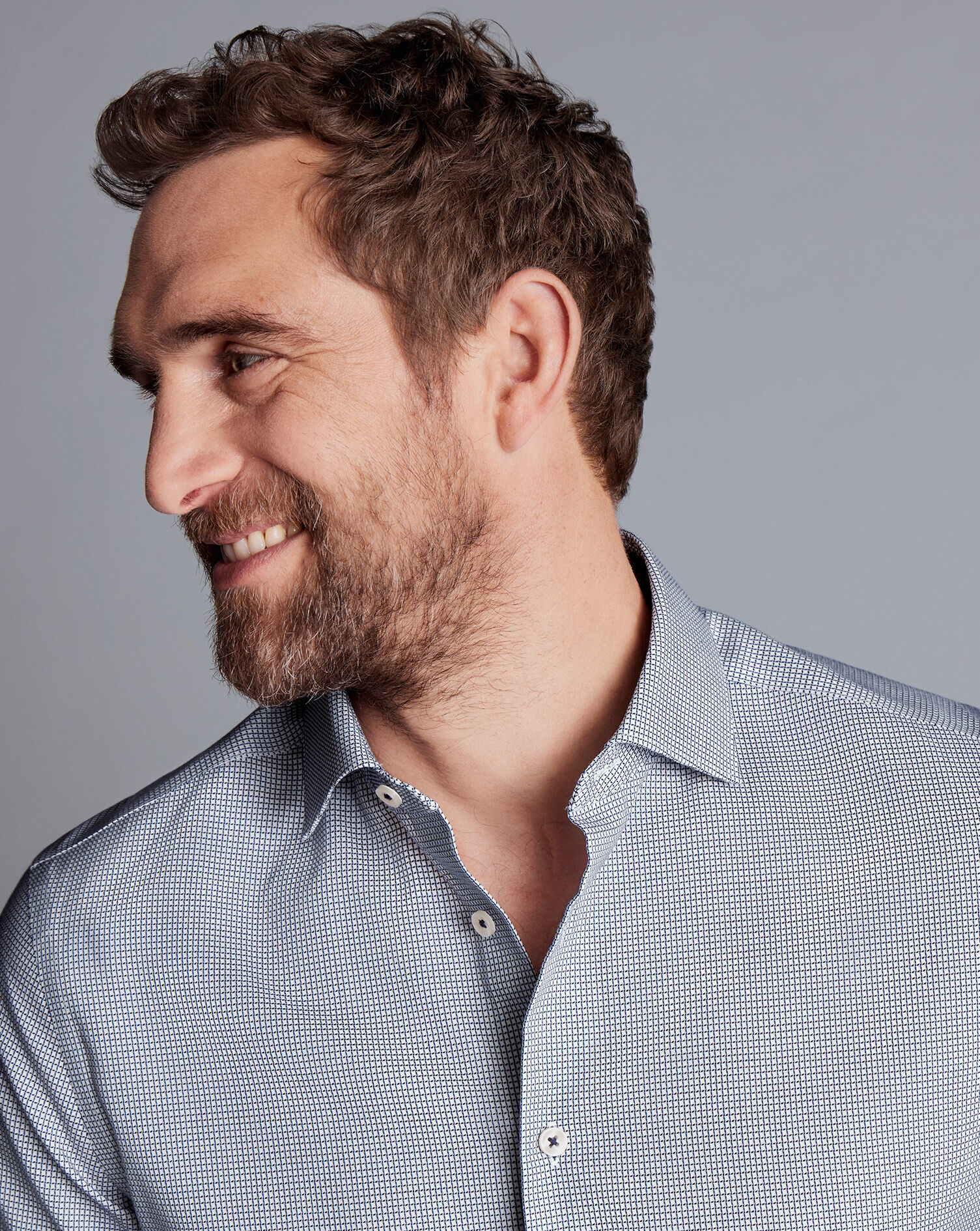 Non-Iron Cushion Stretch Texture Shirt - Navy Blue