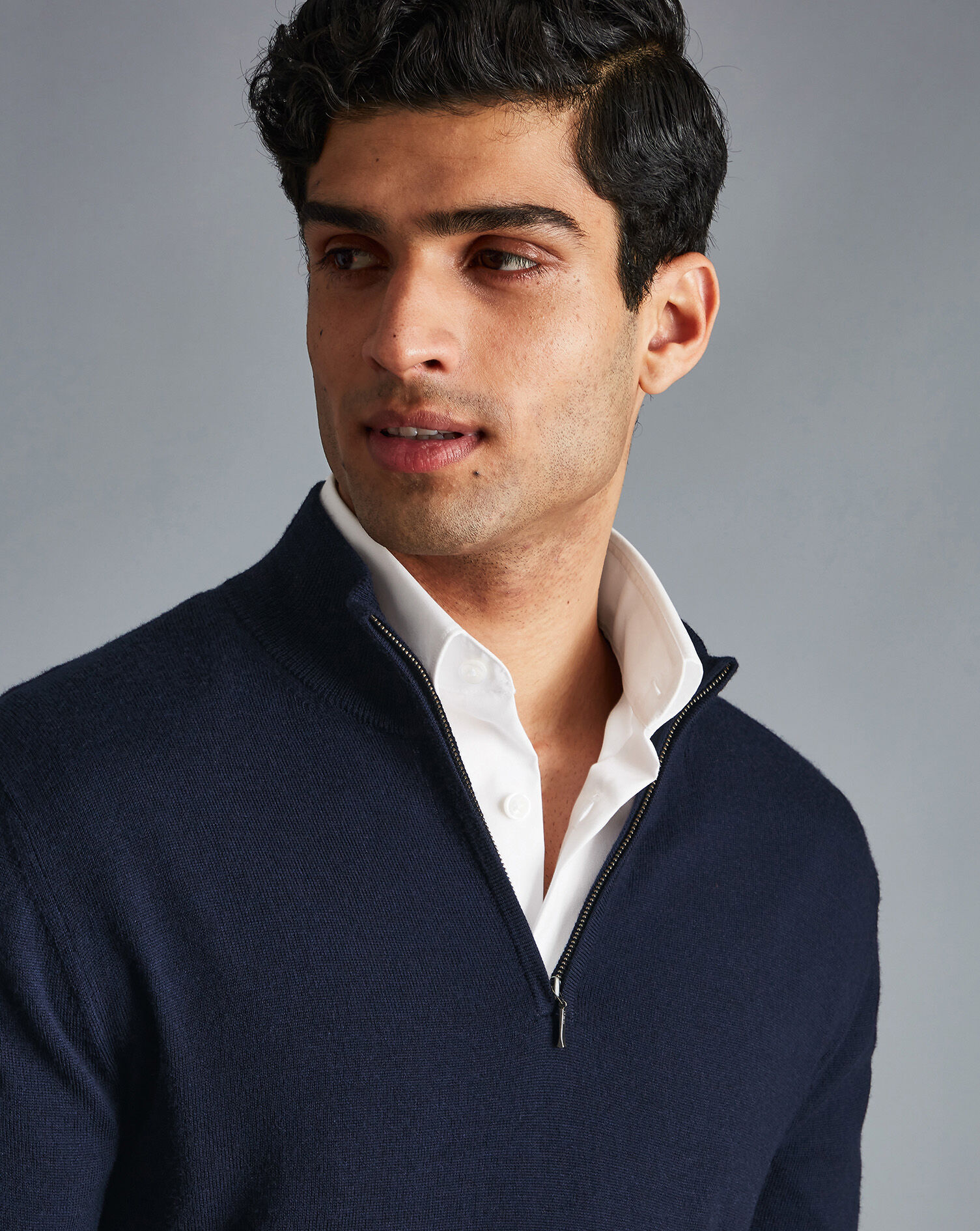 Merino Zip Neck Sweater - Navy