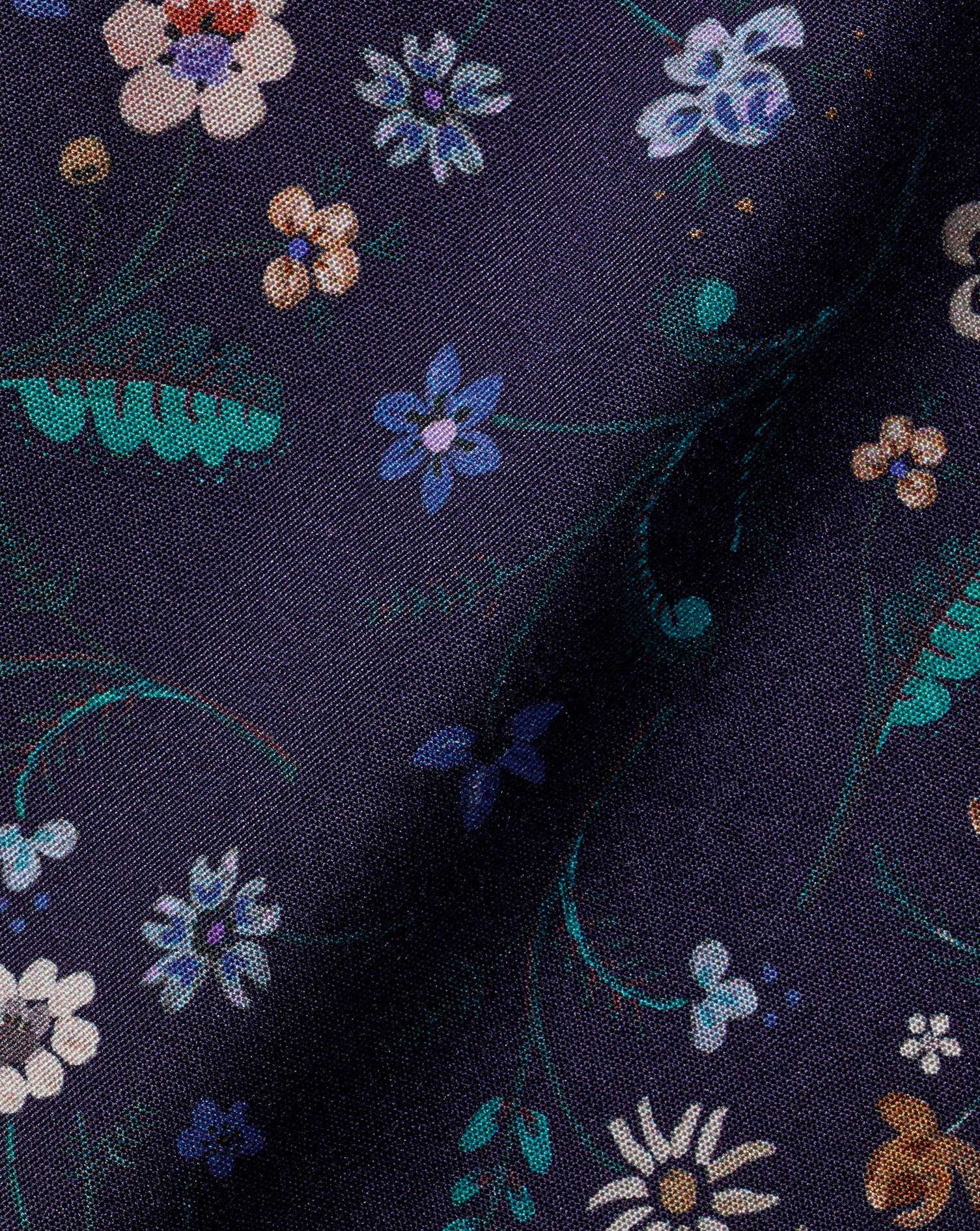 Made With Liberty Fabric Large Floral Print Semi-Spread Collar Shirt - Navy