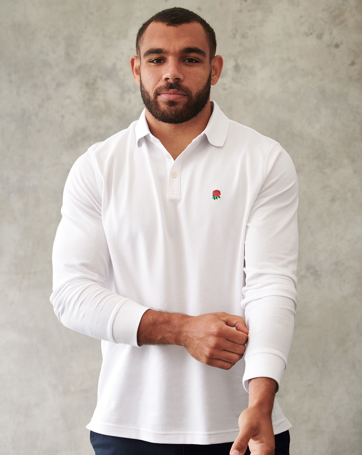 England Rugby Long Sleeve Pique Polo - White