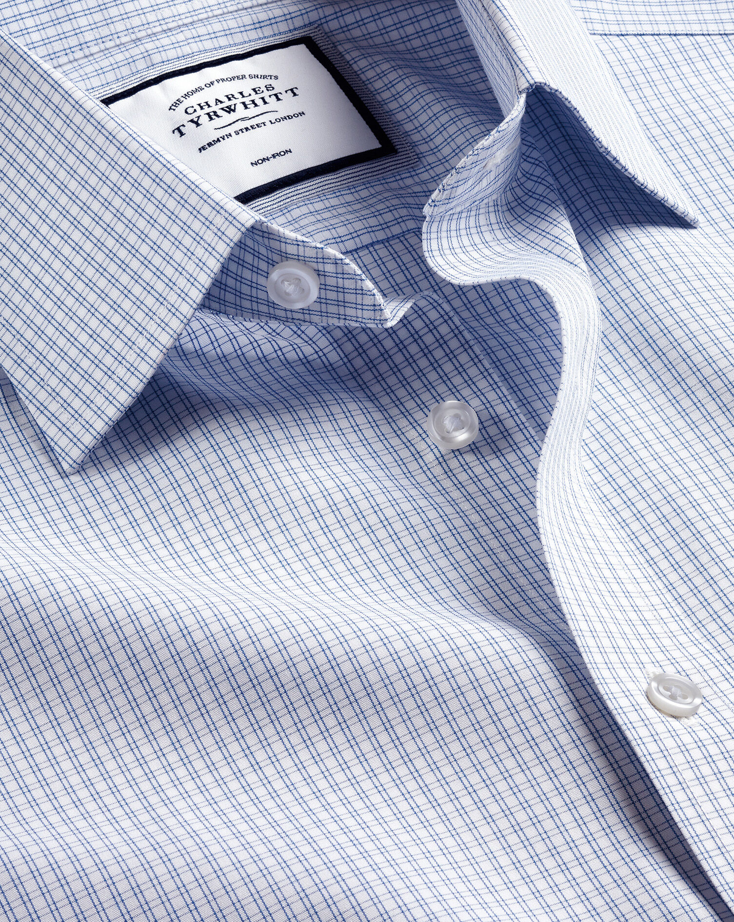 Non-Iron Double Check Shirt - Cobalt Blue