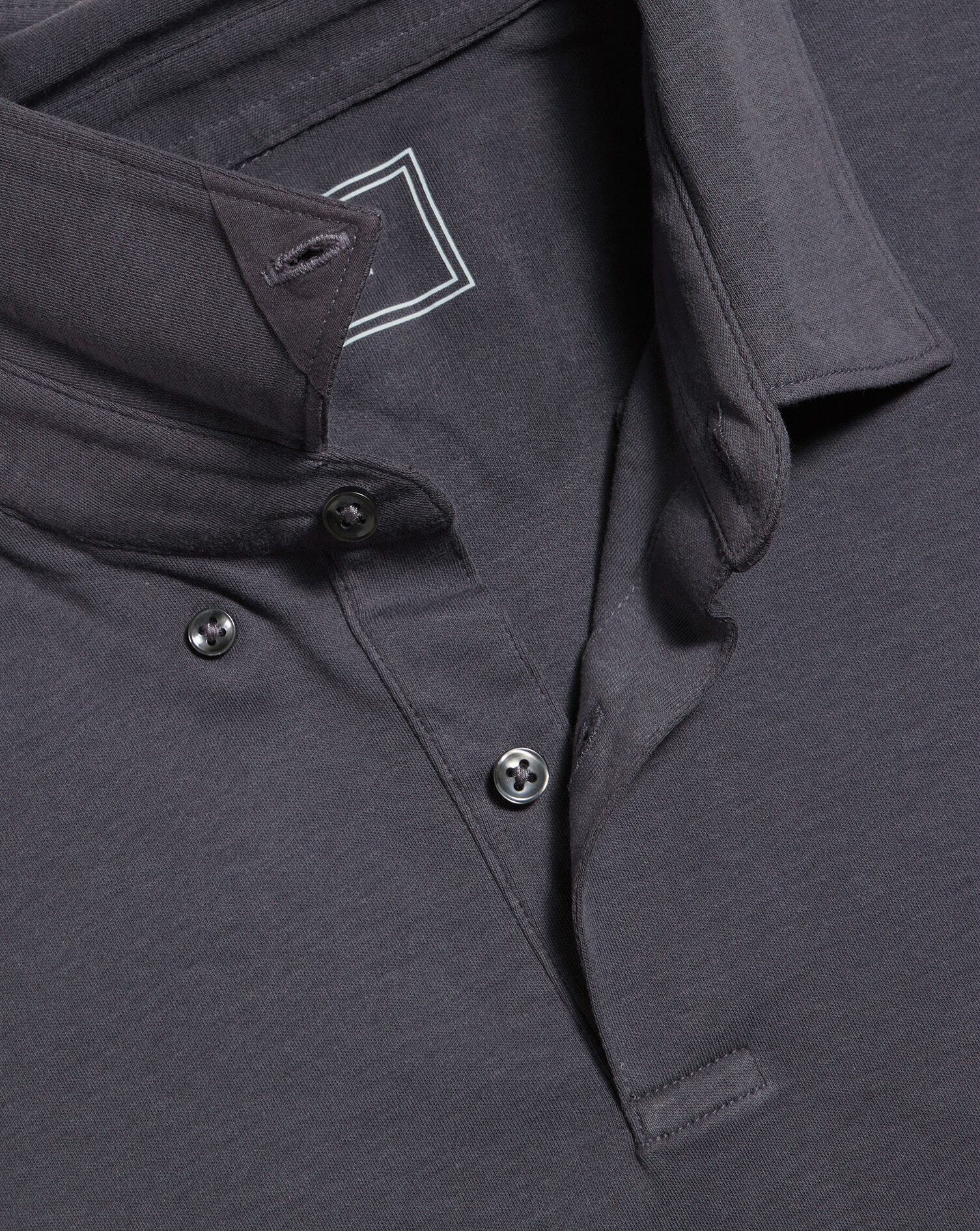 Combed Cotton Long Sleeve Polo - Dark Grey