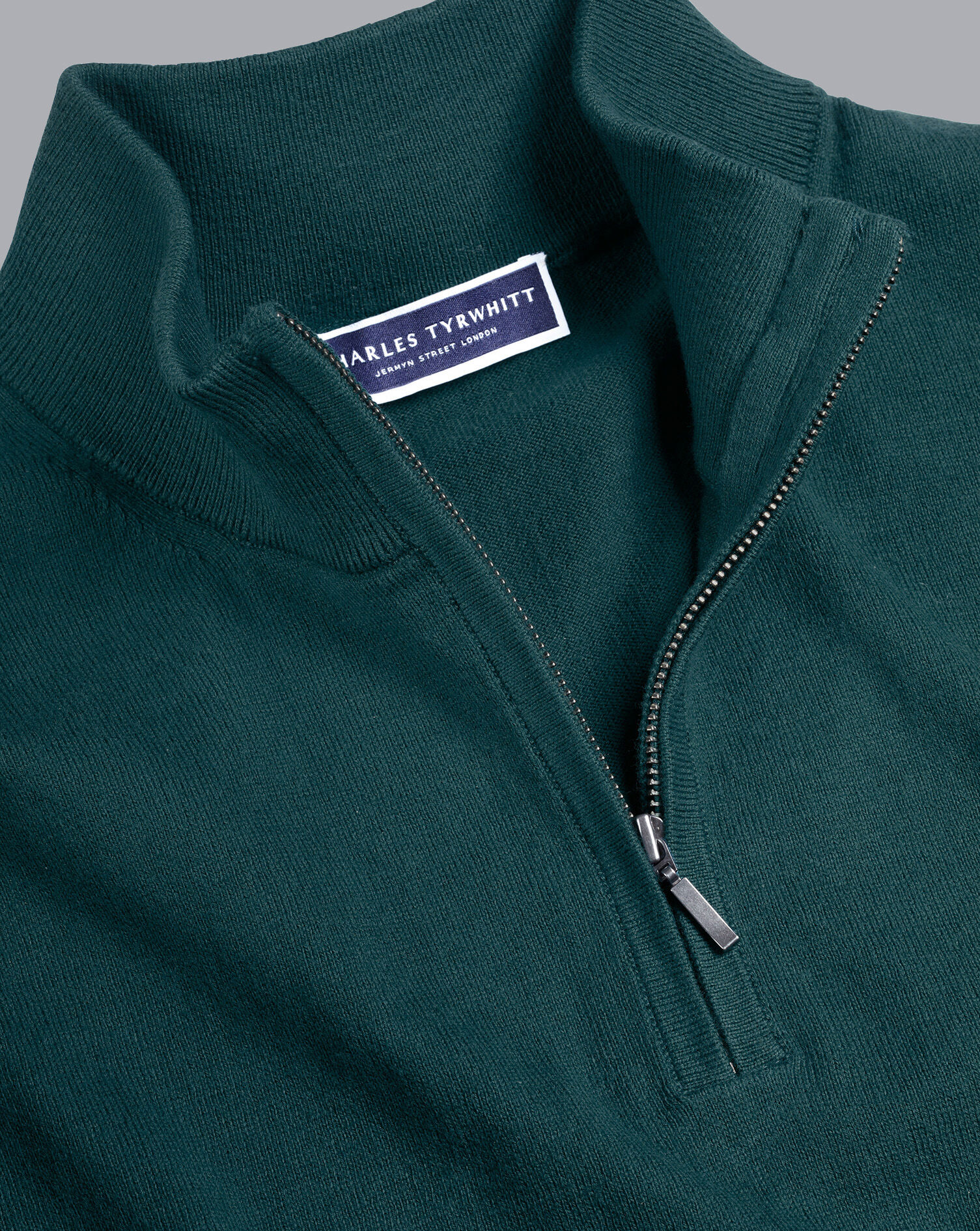 Combed Cotton Zip Neck Sweater - Teal Green