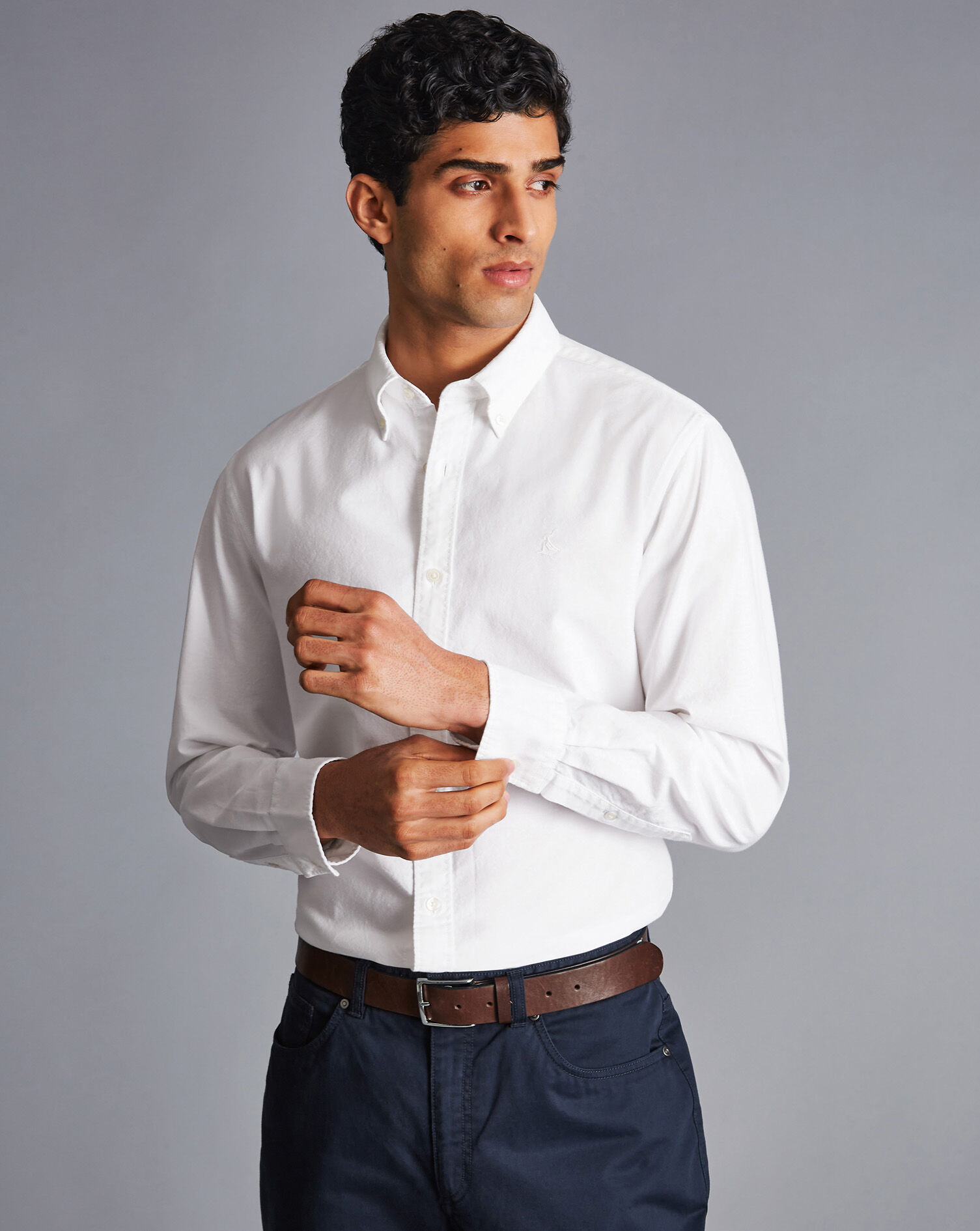 Button-Down Collar Washed Oxford Shirt - White