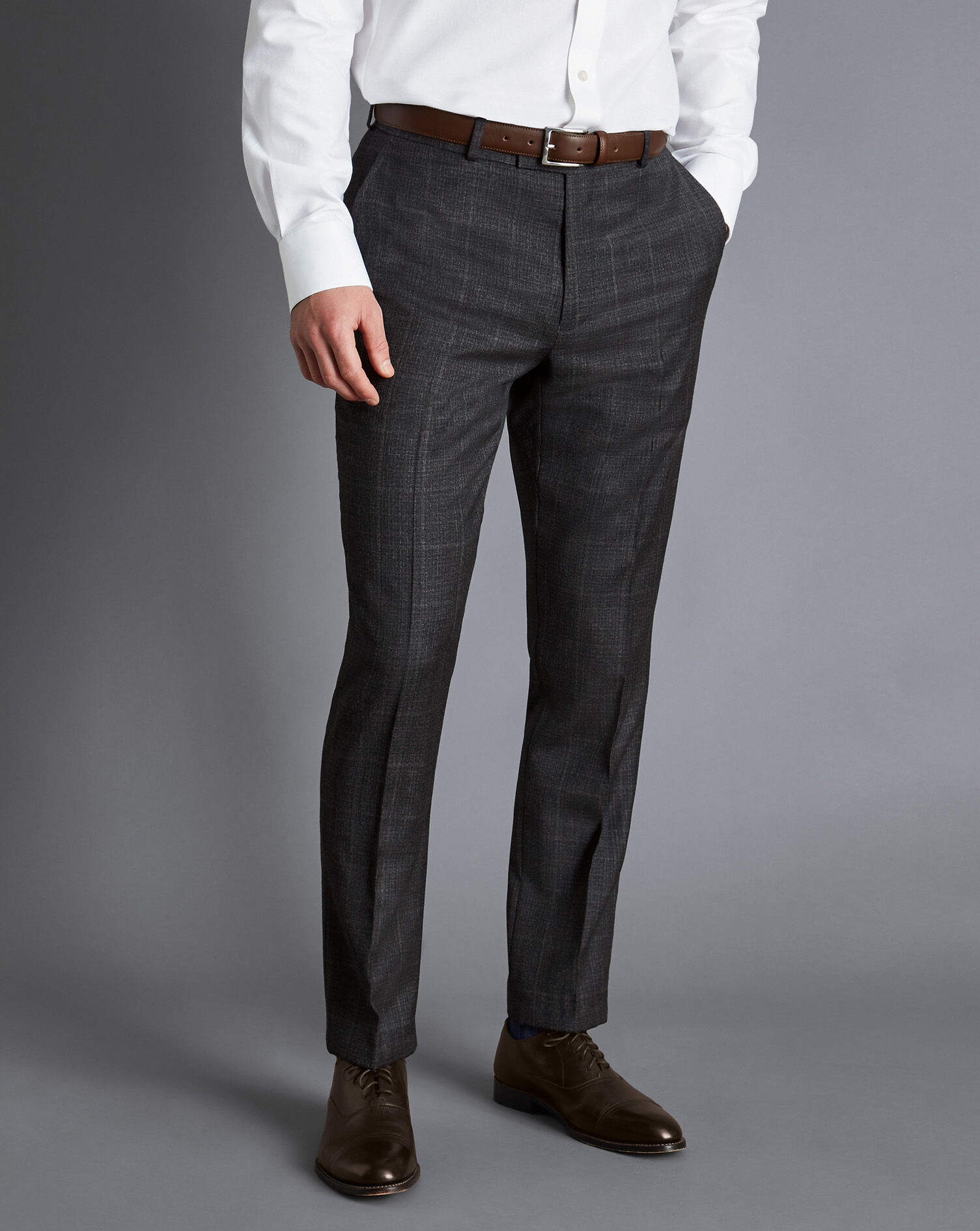 Windowpane Check Suit Pants - Charcoal Grey