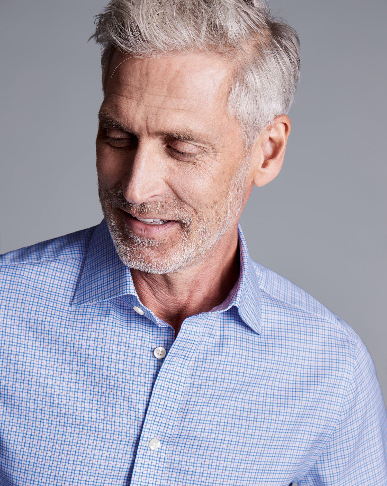 Semi-Spread Collar Egyptian Cotton Multi Check Shirt - Cornflower Blue