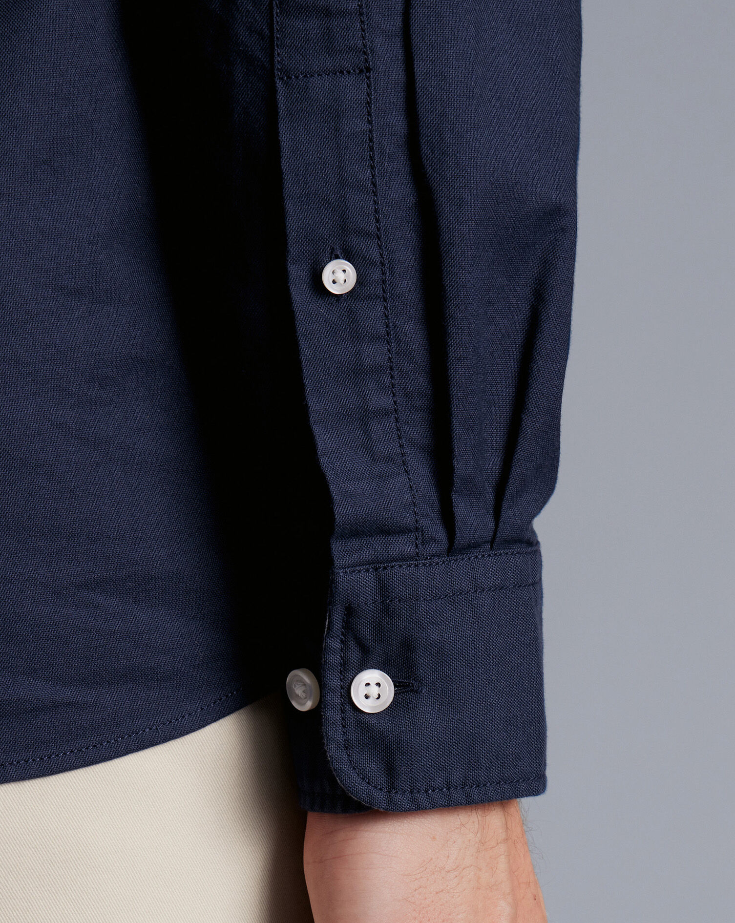 Button-Down Collar Washed Oxford Shirt - Navy Blue