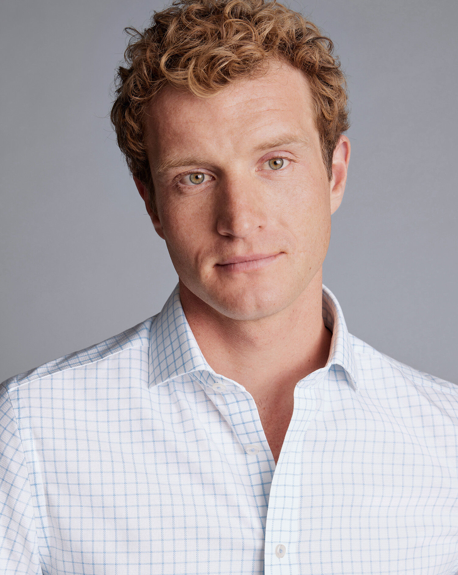 Spread Collar Non-Iron Clifton Weave Check Shirt - Cornflower Blue