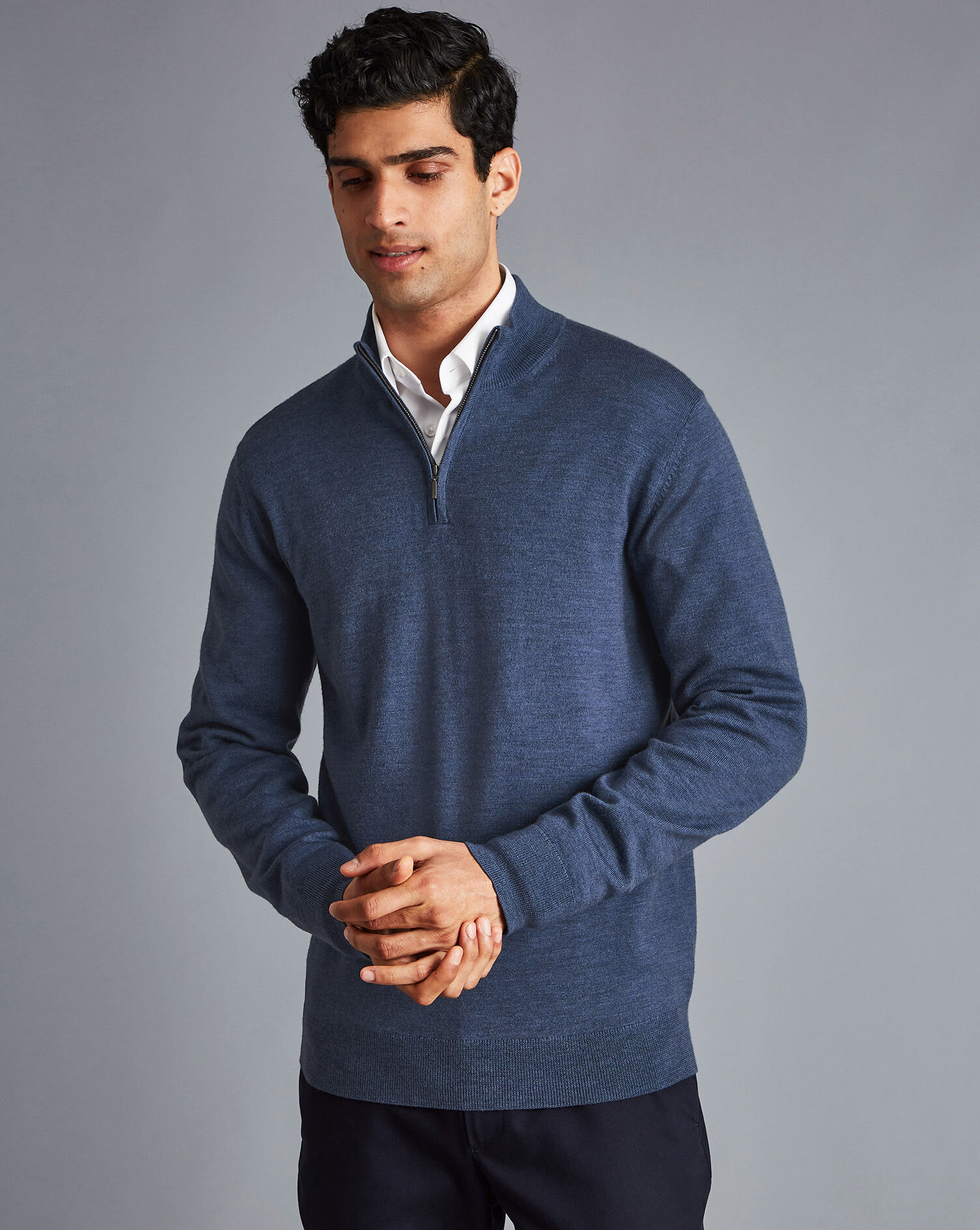 Merino Zip Neck Sweater - Indigo Melange