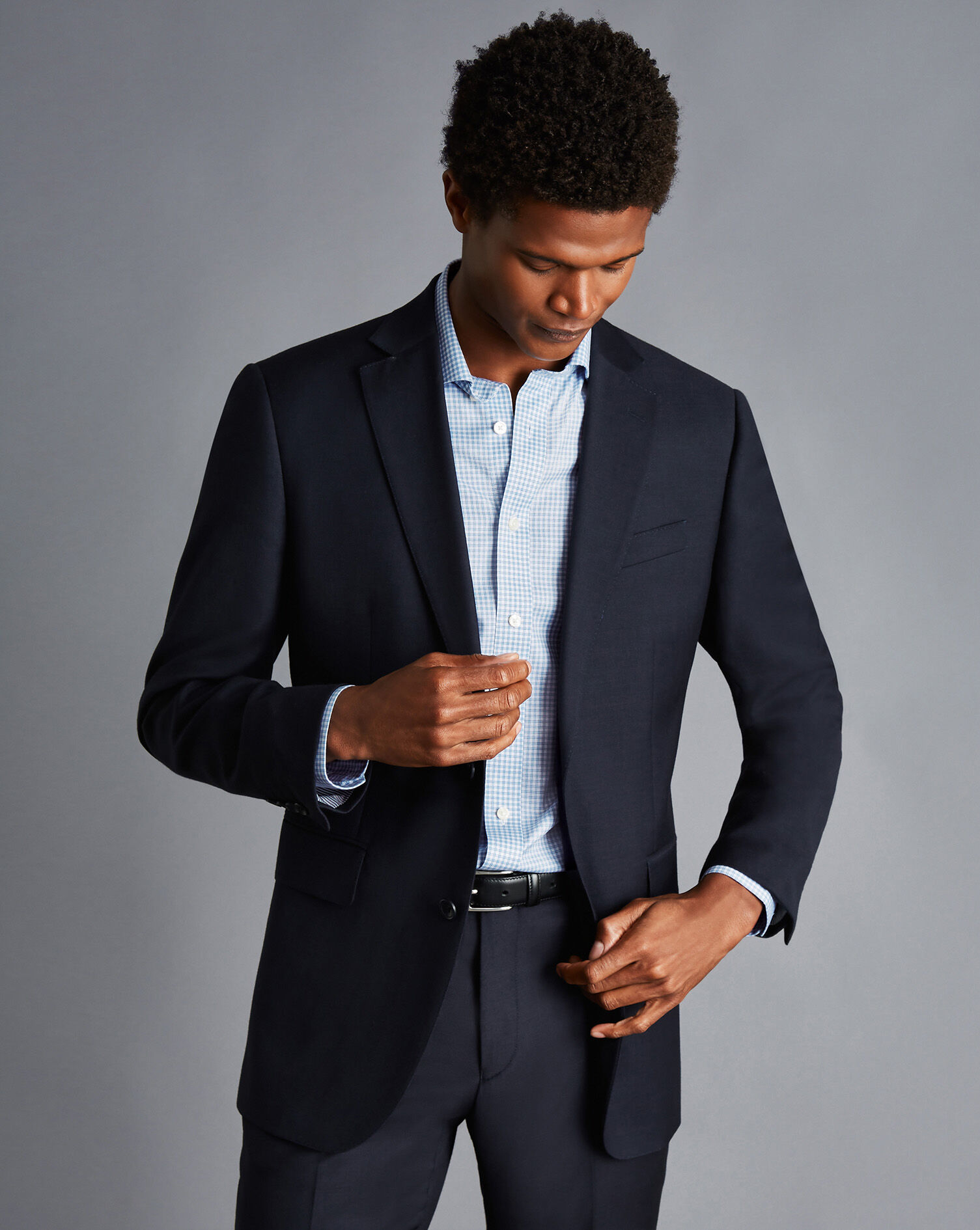 Spread Collar Non-Iron Twill Mini Windowpane Check Shirt - Steel Blue