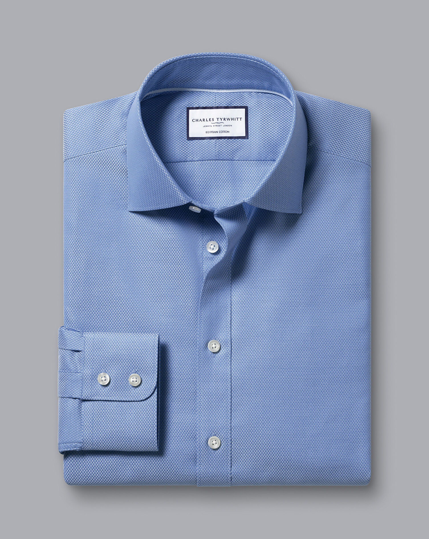 Semi-Spread Collar Egyptian Cotton Hudson Weave Shirt - Cornflower Blue