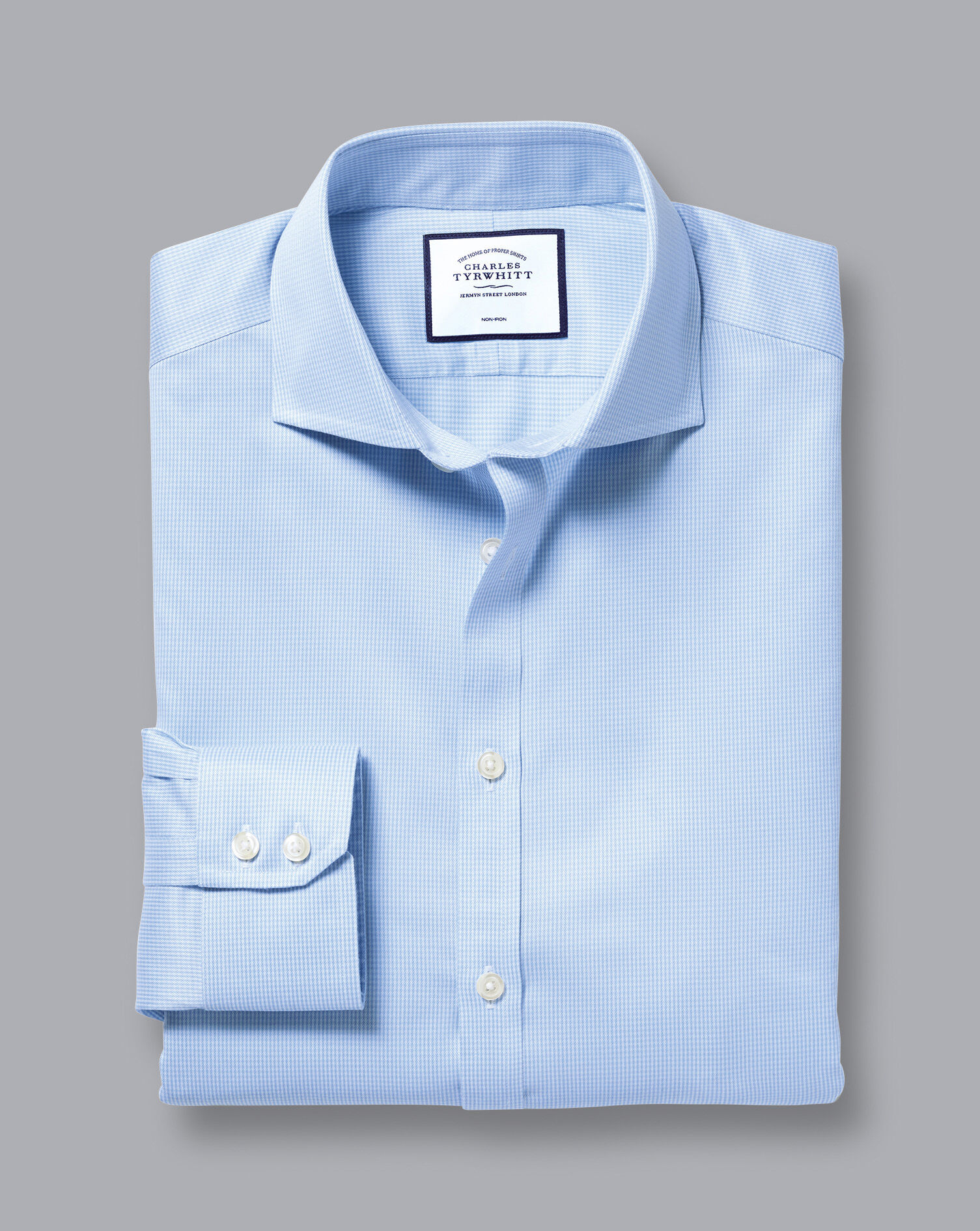 Spread Collar Non-Iron Puppytooth Shirt - Sky Blue
