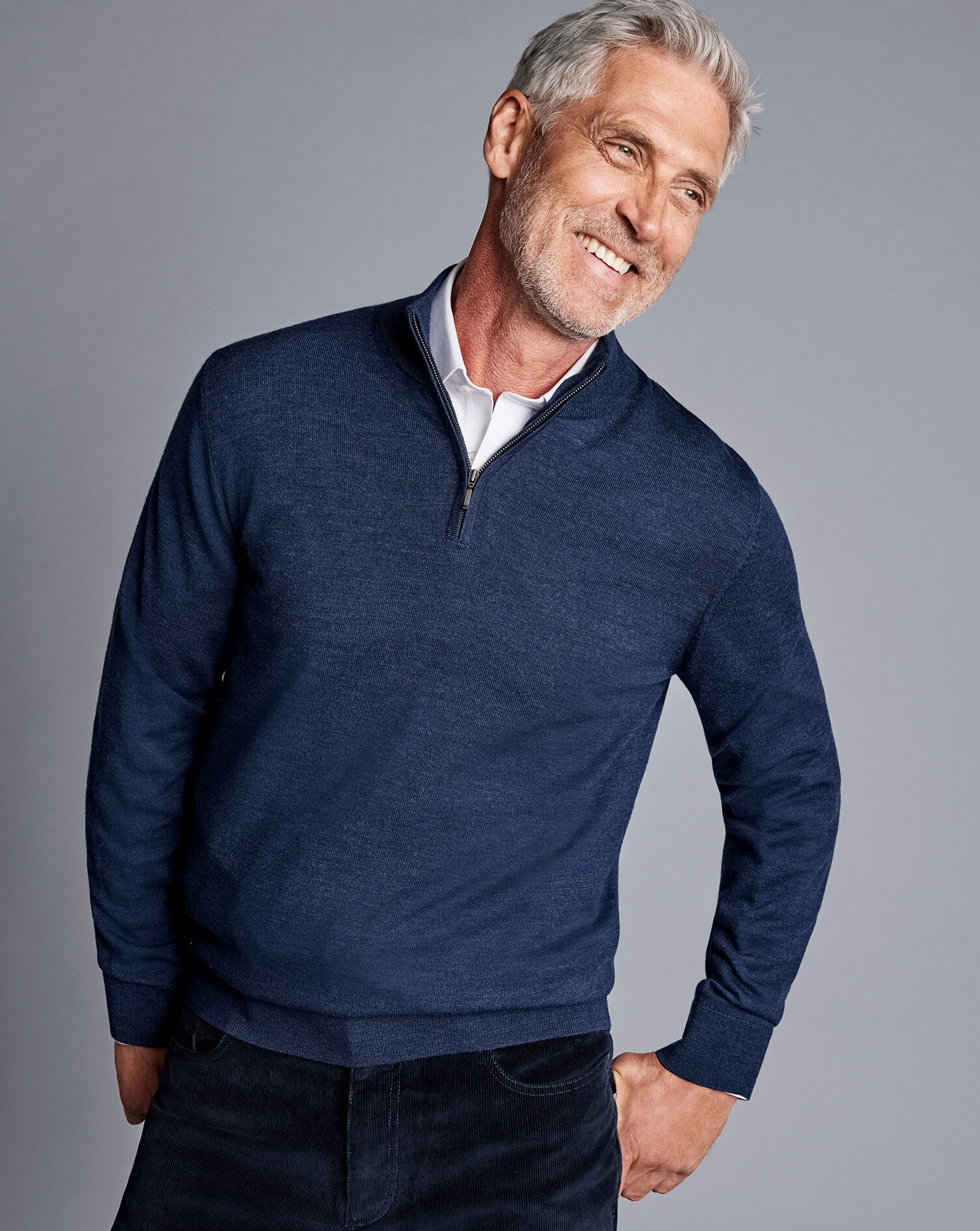 Merino Zip Neck Sweater - Ink Blue