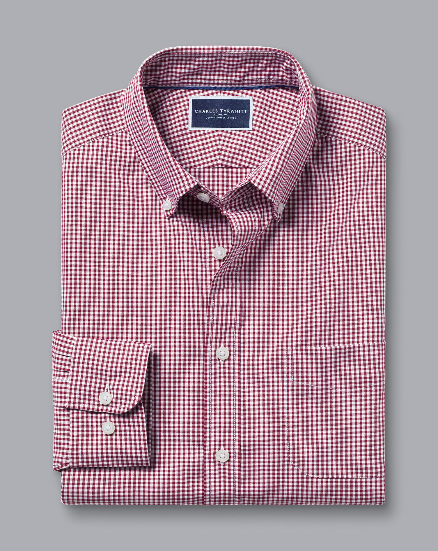 Button-Down Collar Non-Iron Stretch Poplin Mini Gingham Shirt - Raspberry Pink