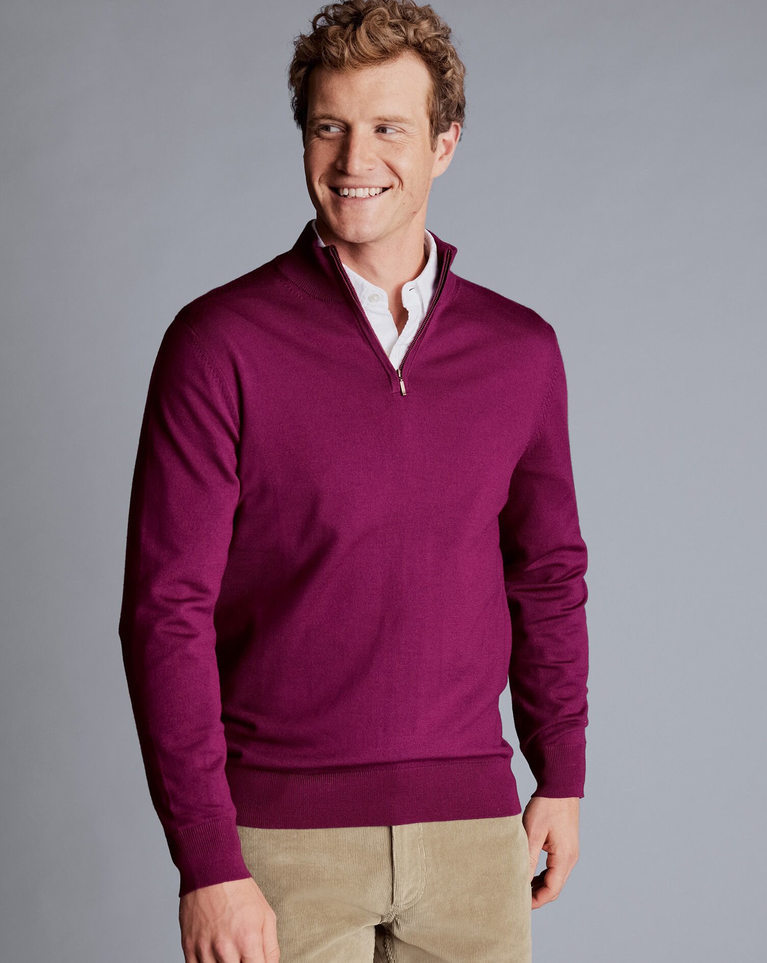 Merino Zip Neck Sweater - Dark Pink