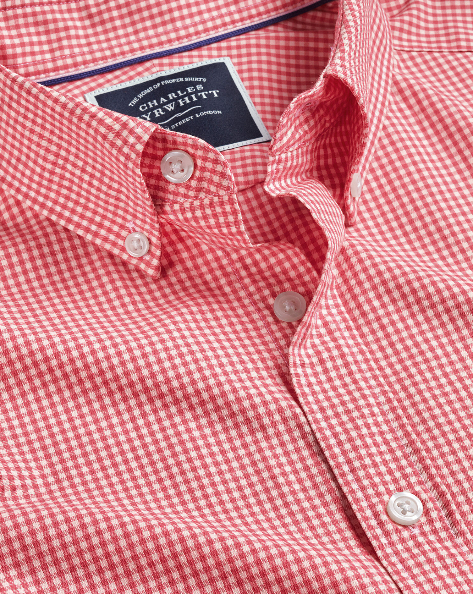Button-Down Collar Non-Iron Stretch Poplin Mini Gingham Short Sleeve Shirt - Bright Pink