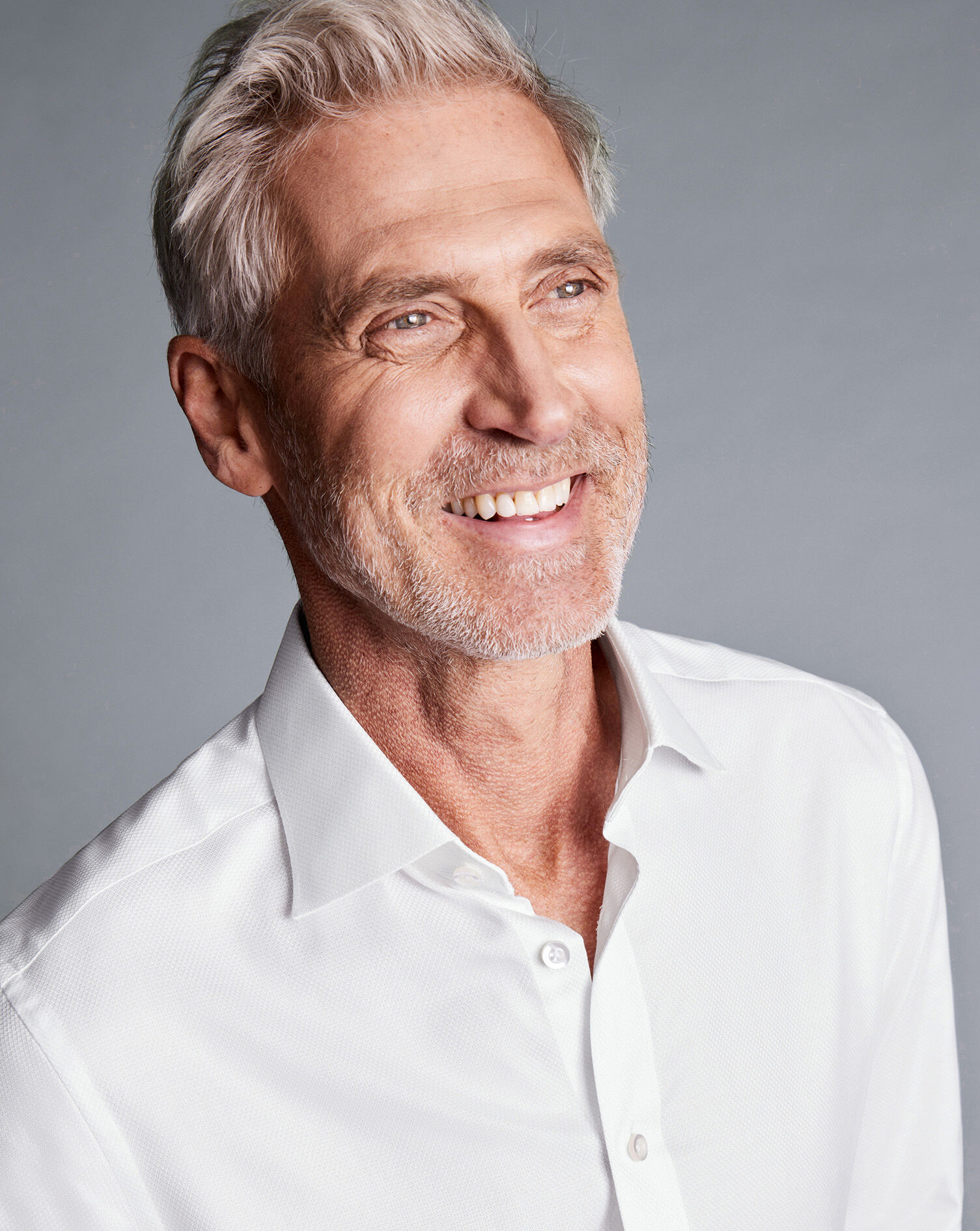 Semi-Spread Collar Egyptian Cotton Hudson Weave Shirt - White