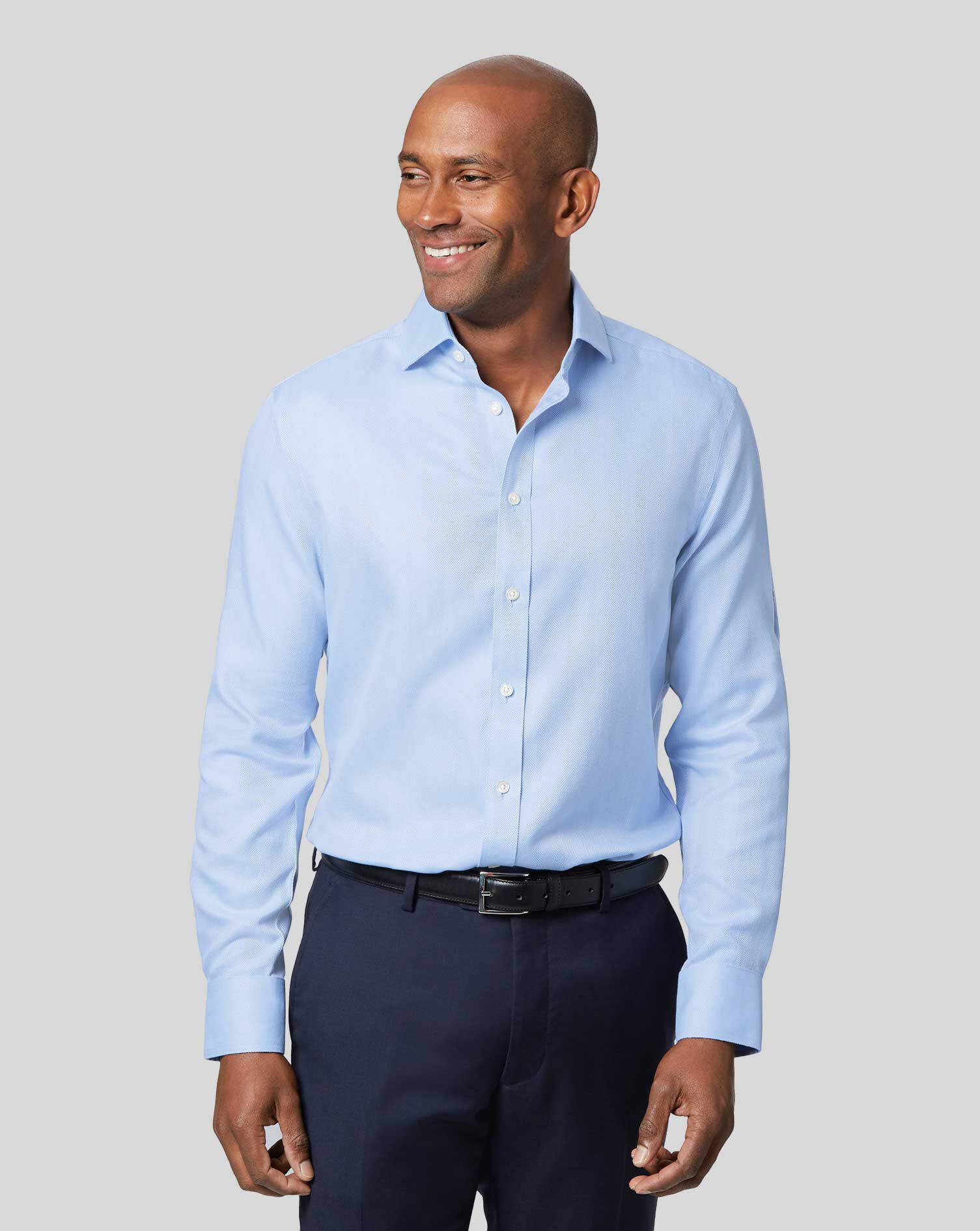 Spread Collar Non-Iron Herringbone Shirt - Sky Blue